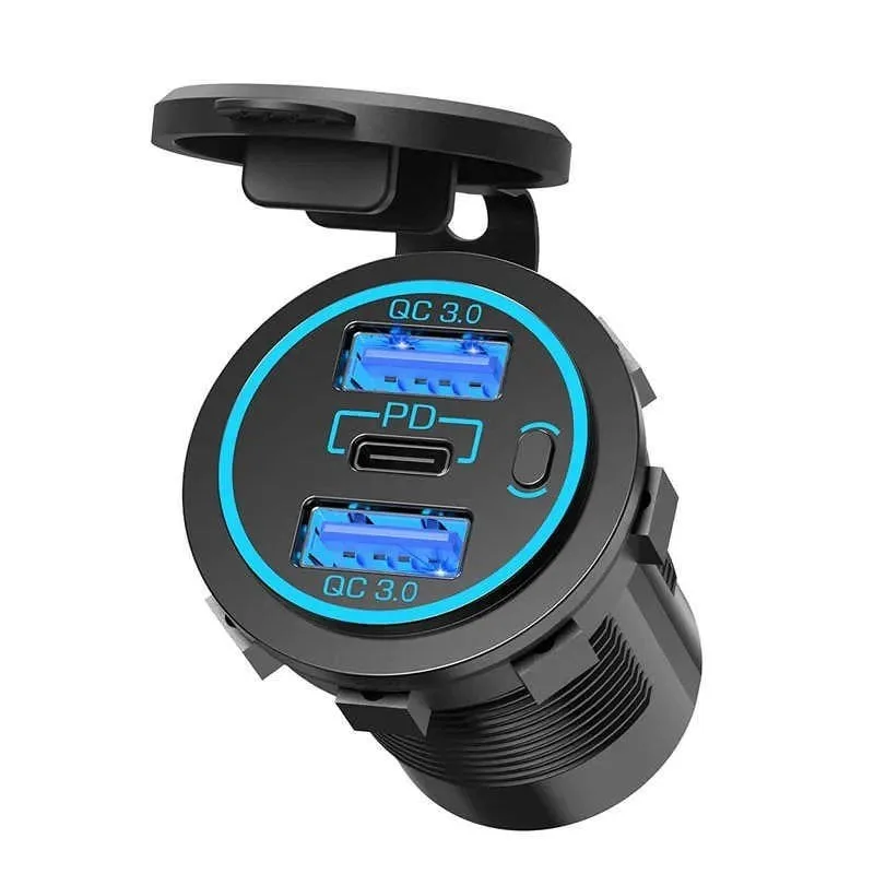 12V 24V DC USB QC3.0 Type-C PD Hızlı Şarj Portu Yuvarlak