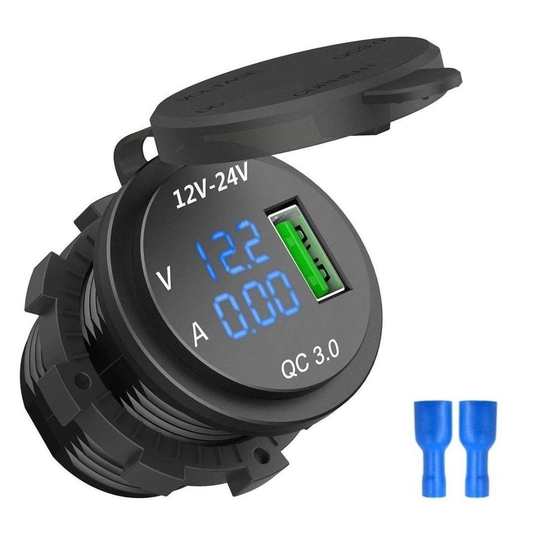 12V 24V DC USB QC3.0 Hızlı Şarj Port Voltmetreli Ampermetreli Yuvarlak MT-UP03