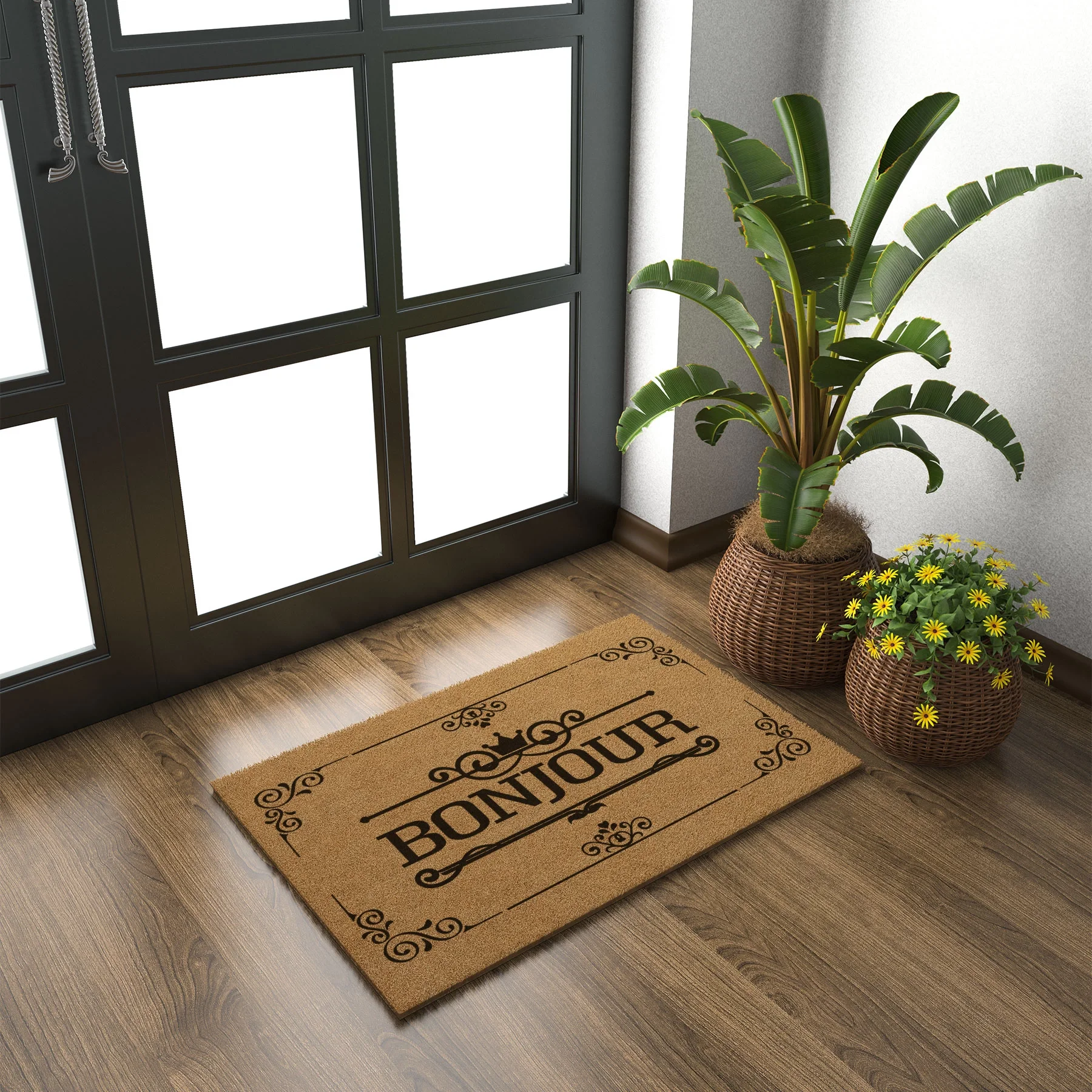 Decovetro Paspas Bonjour Desenli Kapı Önü Paspası 40 x 60 Cm