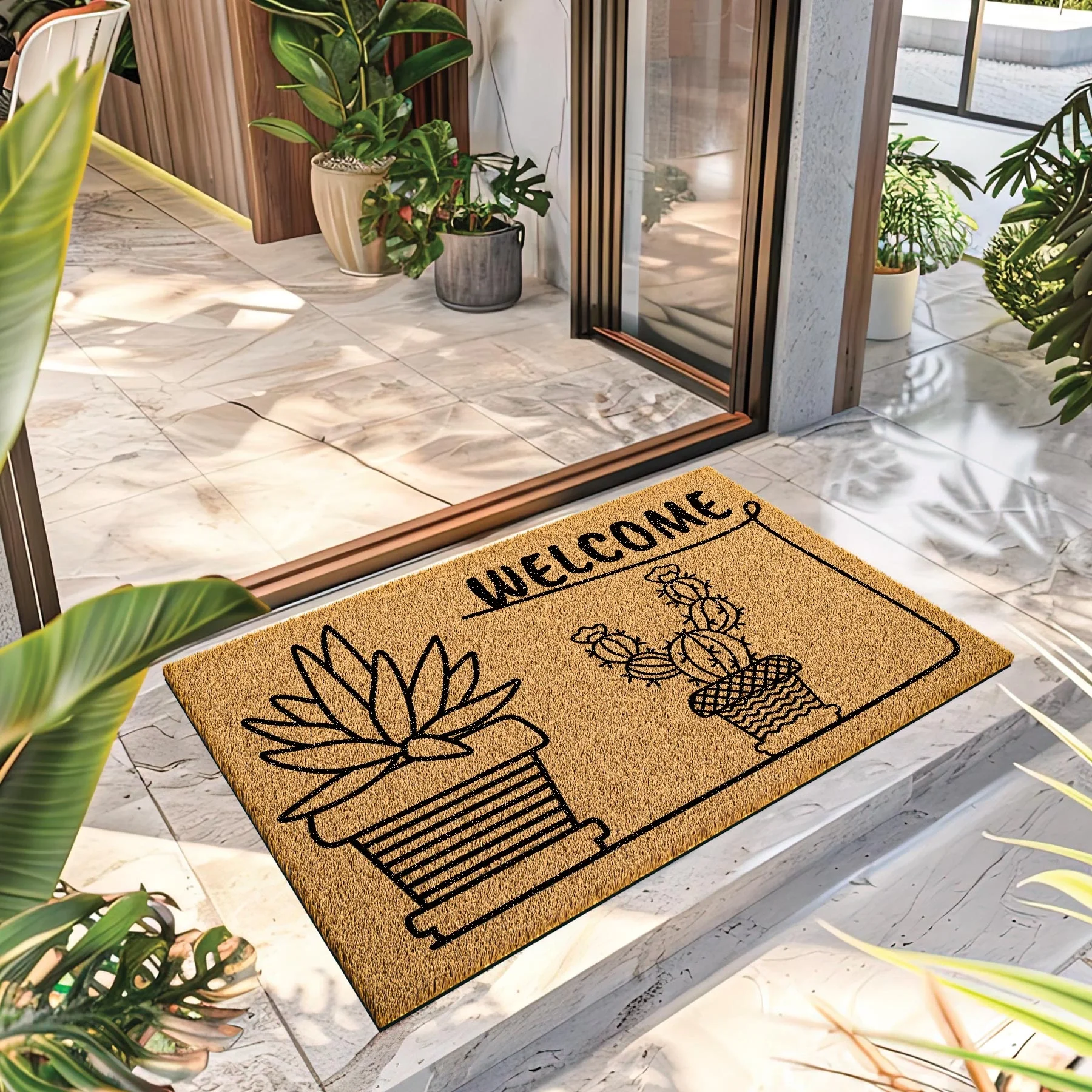 Decovetro Paspas Kaktüs Desenli Kapı Önü Paspası 40 x 60 Cm