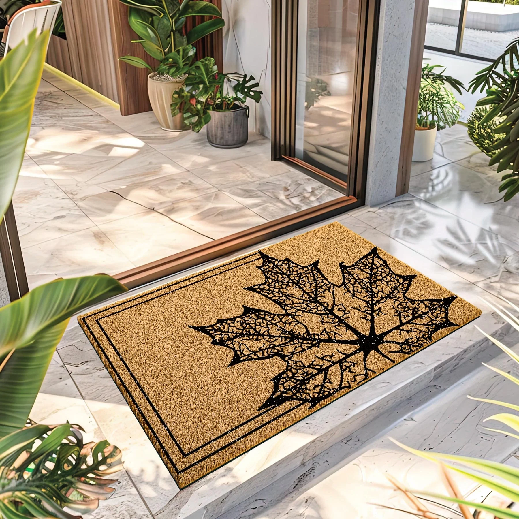 Decovetro Paspas Yaprak Desenli Kapı Önü Paspası 40 x 60 Cm