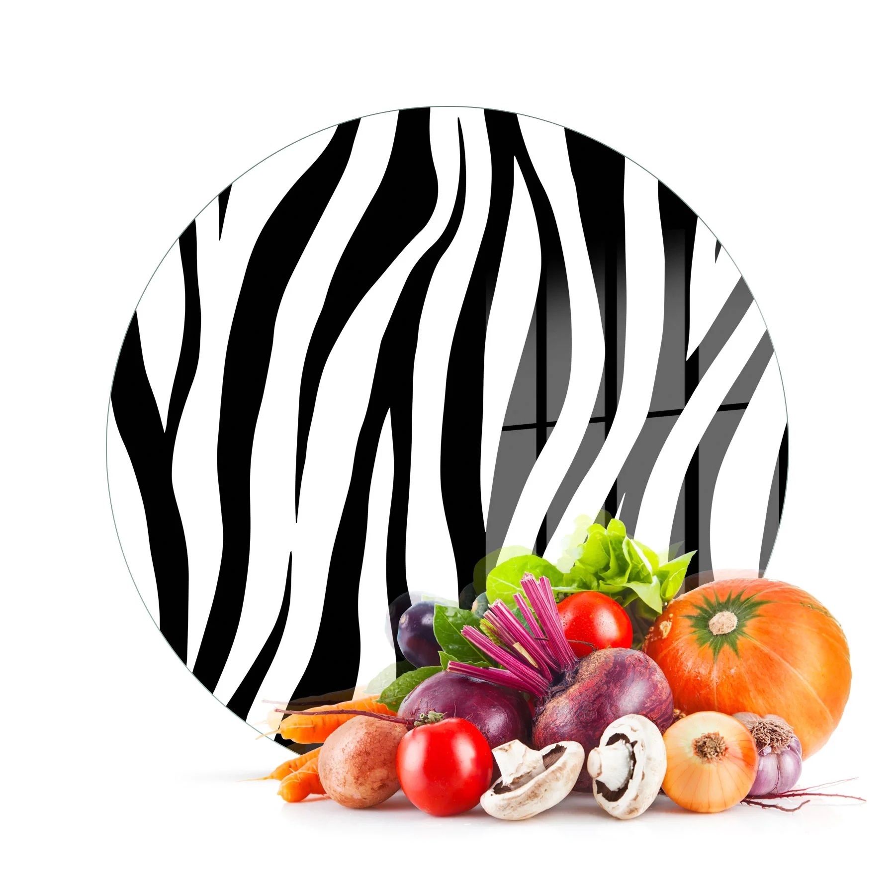Decovetro Cam Kesme Tahtası ve Sunumluk Yuvarlak Zebra Desenli 30x30 Cm