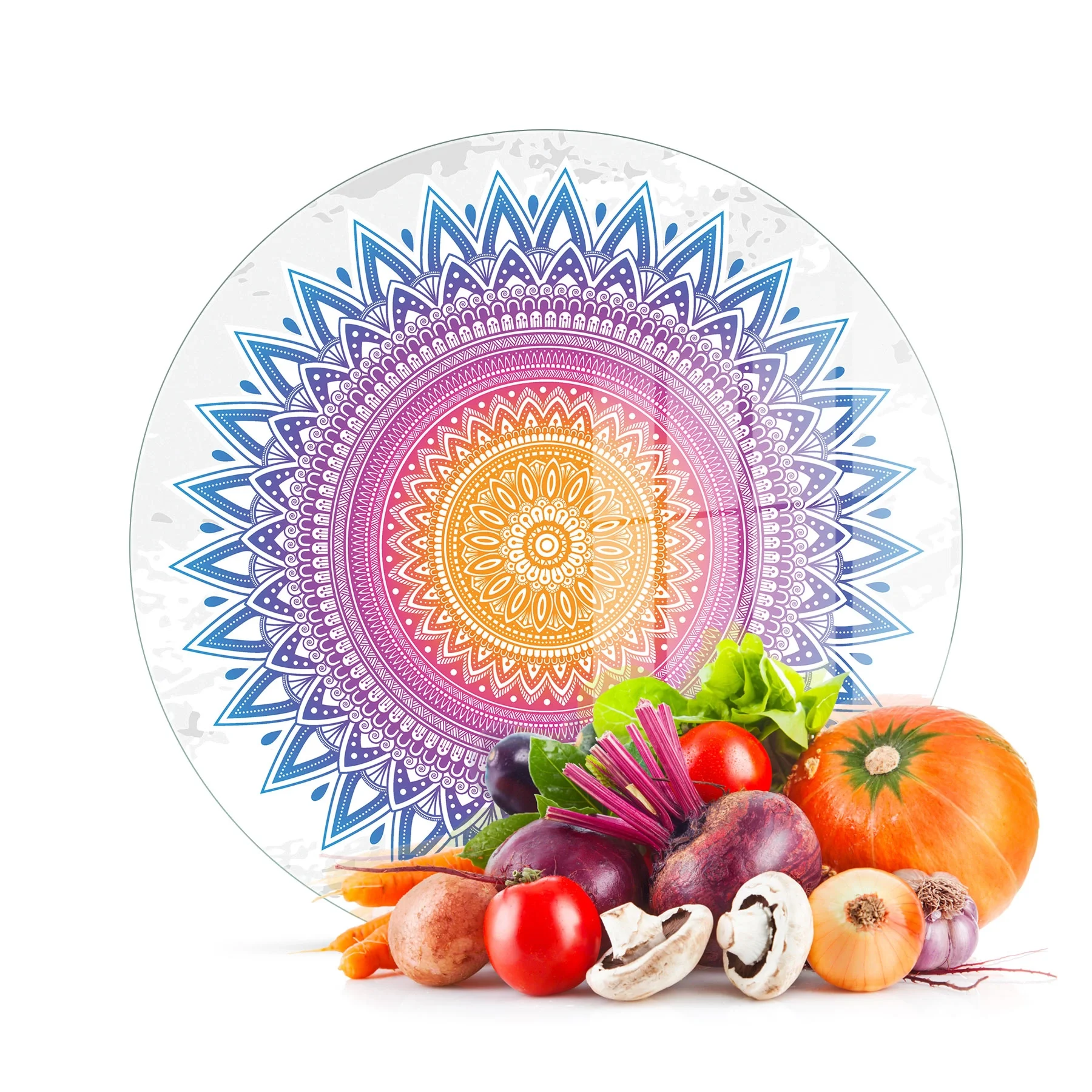 Decovetro Cam Kesme Tahtası ve Sunumluk Yuvarlak Mandala Çizgi Desenli 30x30 Cm