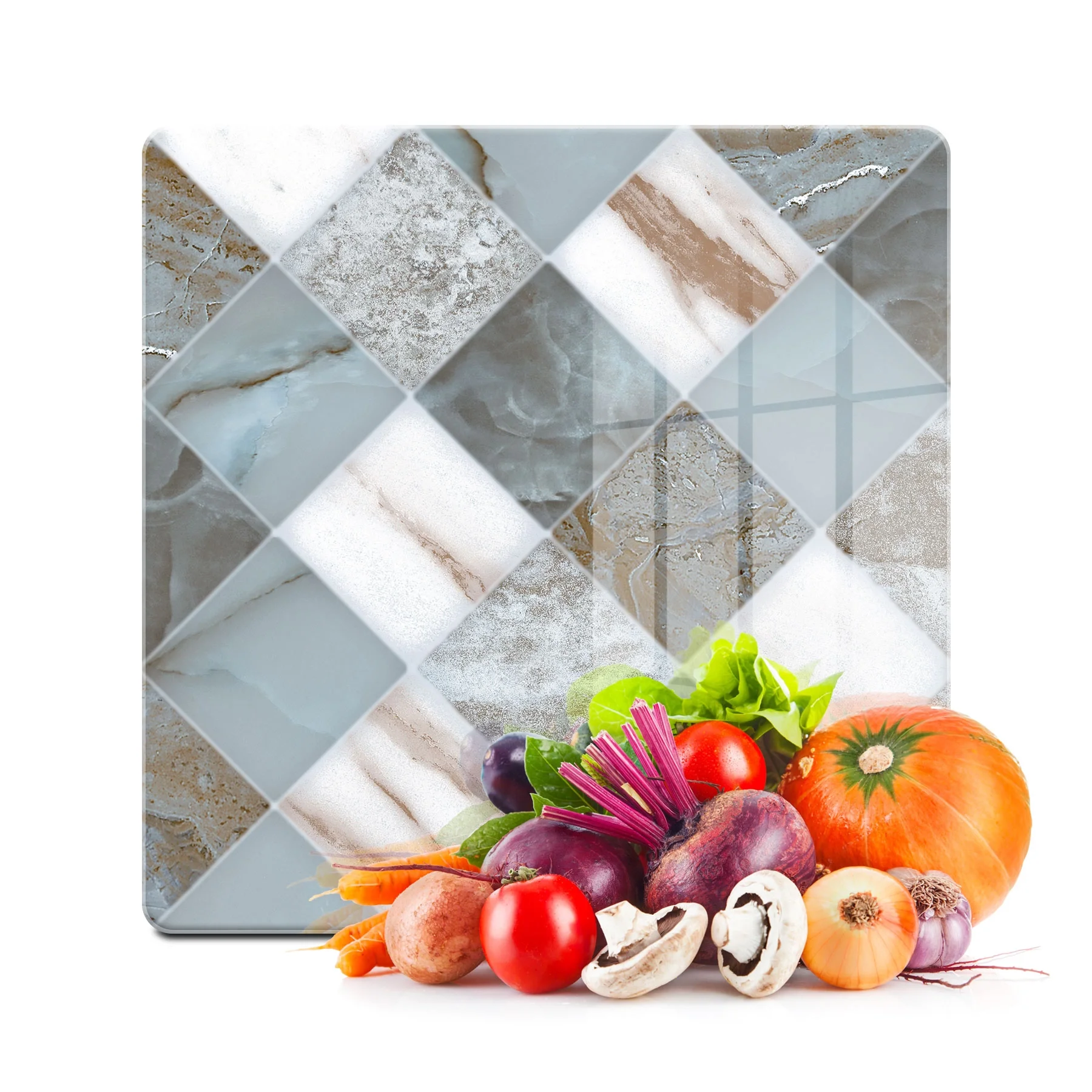 Decovetro Cam Kesme Tahtası ve Sunumluk Kare Gri Mermer Desenli 30x30 Cm