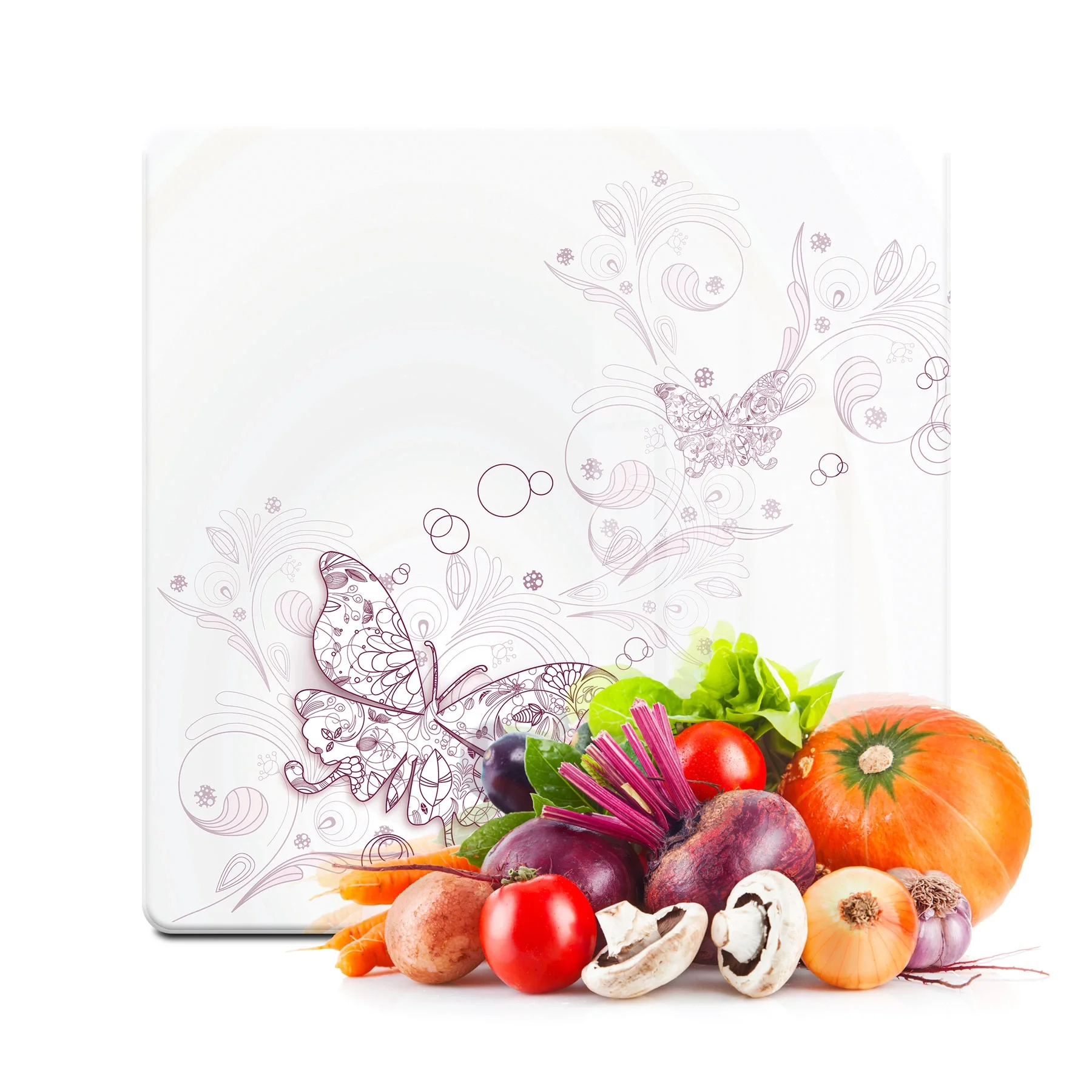 Decovetro Cam Kesme Tahtası ve Sunumluk Kare Vintage Kelebek Desenli 30x30 Cm