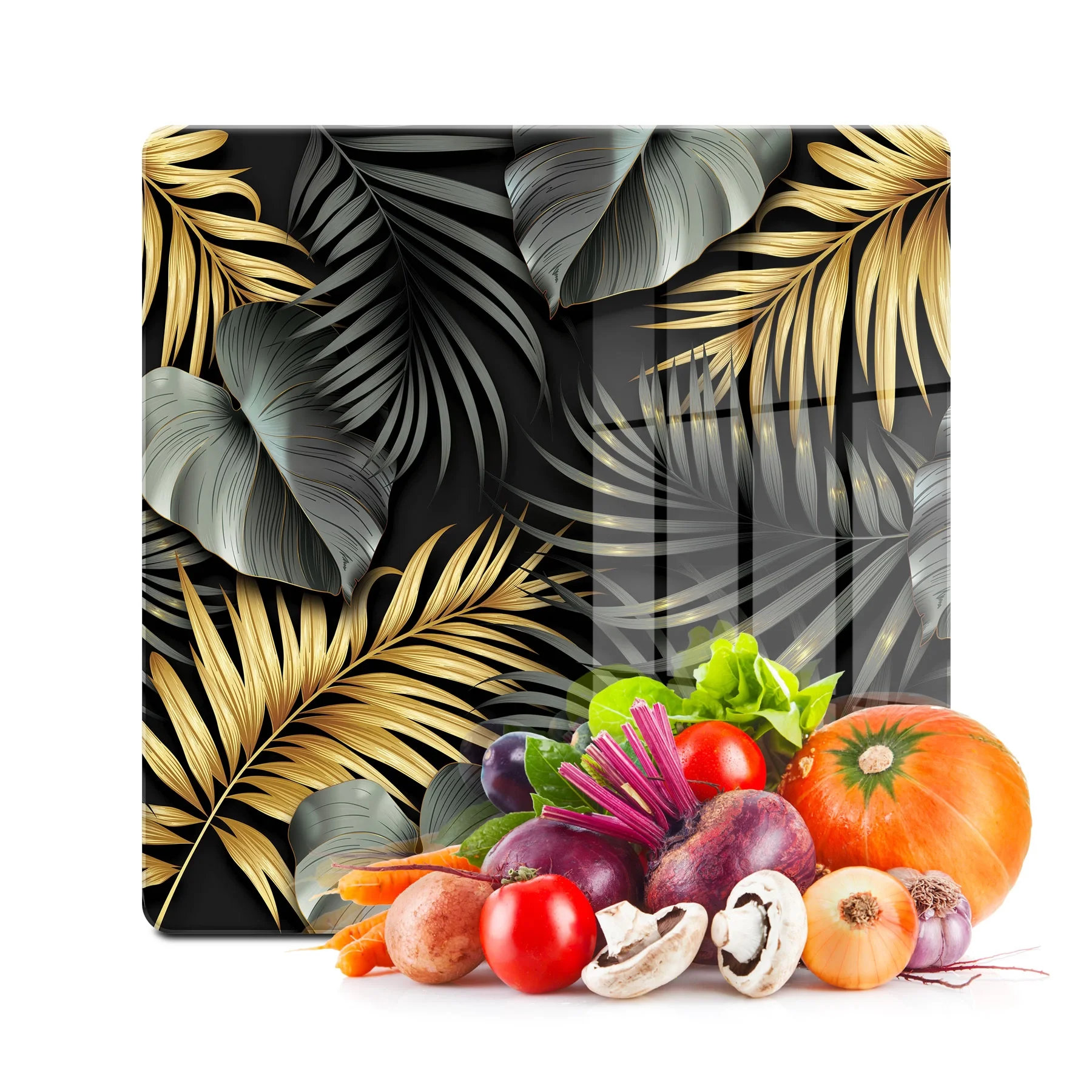 Decovetro Cam Kesme Tahtası ve Sunumluk Kare Tropik Yaprak Desenli 30x30 Cm