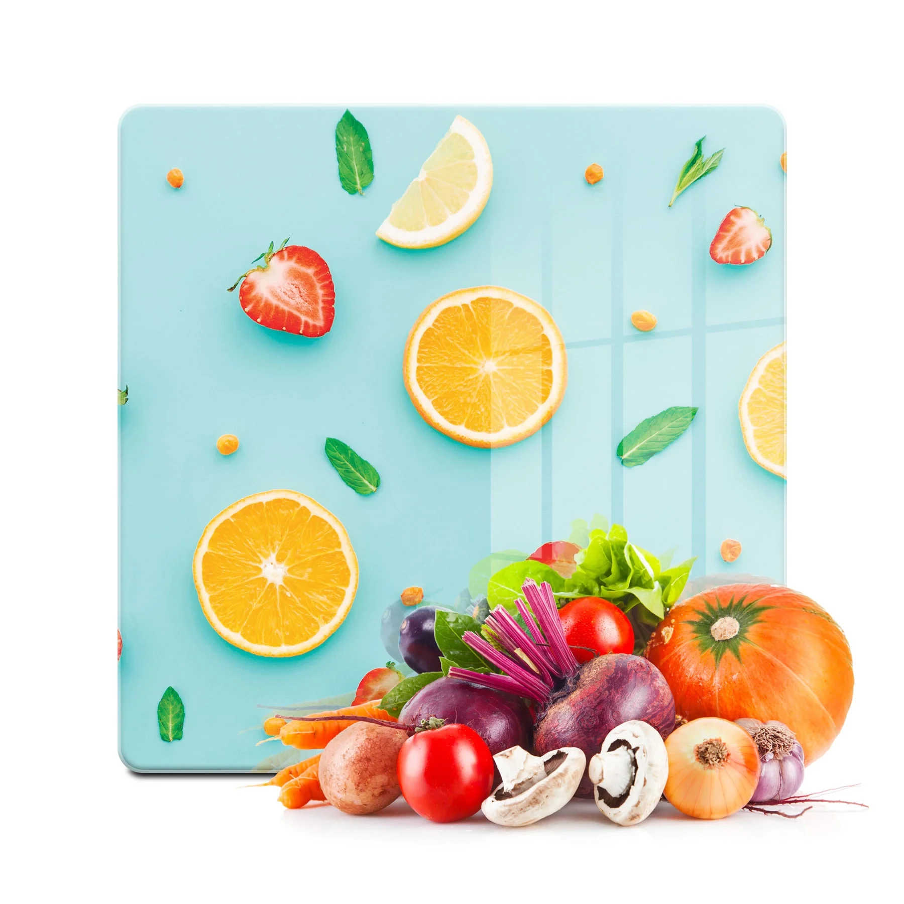 Decovetro Cam Kesme Tahtası ve Sunumluk Kare Meyve Görünümlü 30x30 Cm