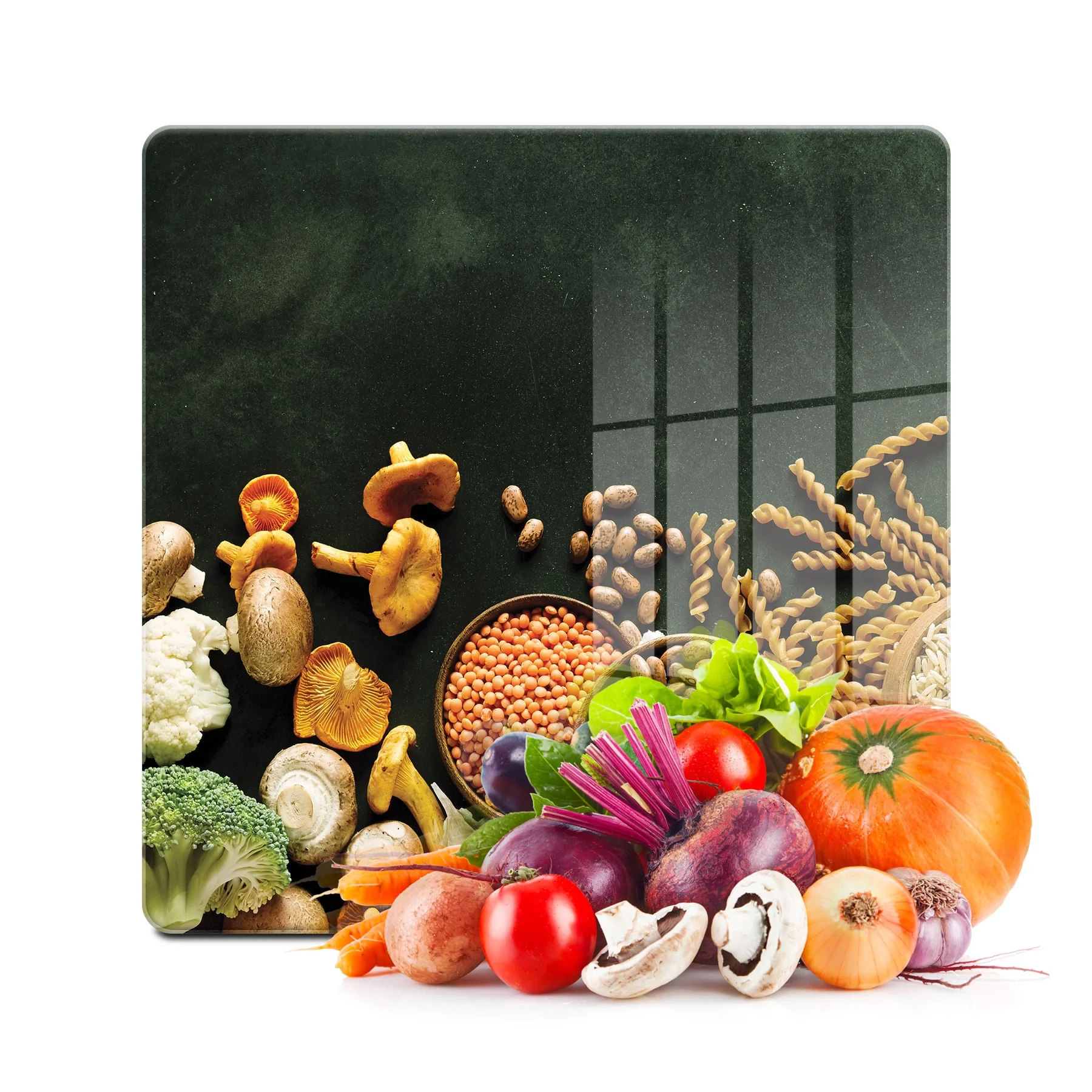 Decovetro Cam Kesme Tahtası ve Sunumluk Kare Sebzeli Desenli 30x30 Cm
