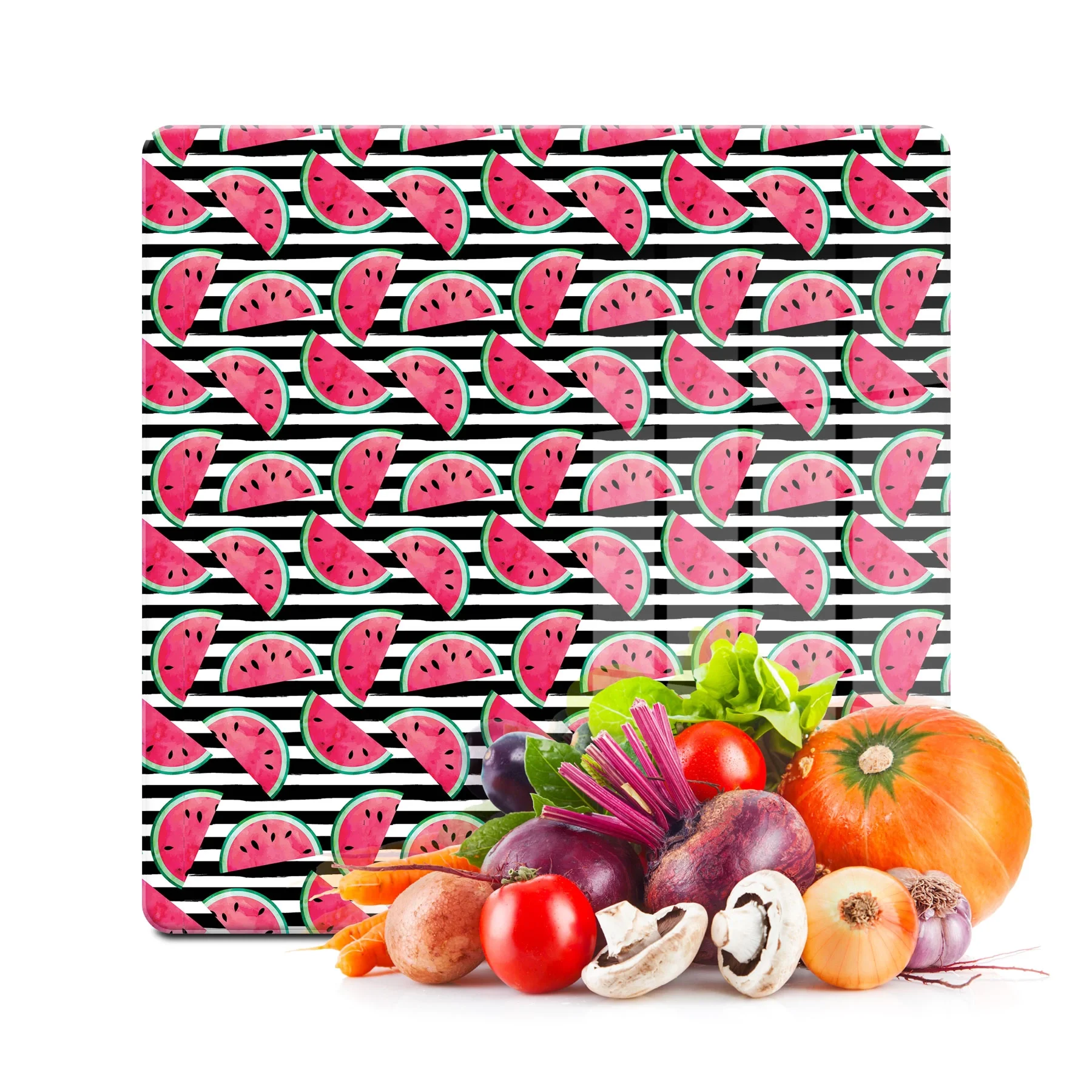 Decovetro Cam Kesme Tahtası ve Sunumluk Kare Karpuz Meyve Desenli 30x30 Cm