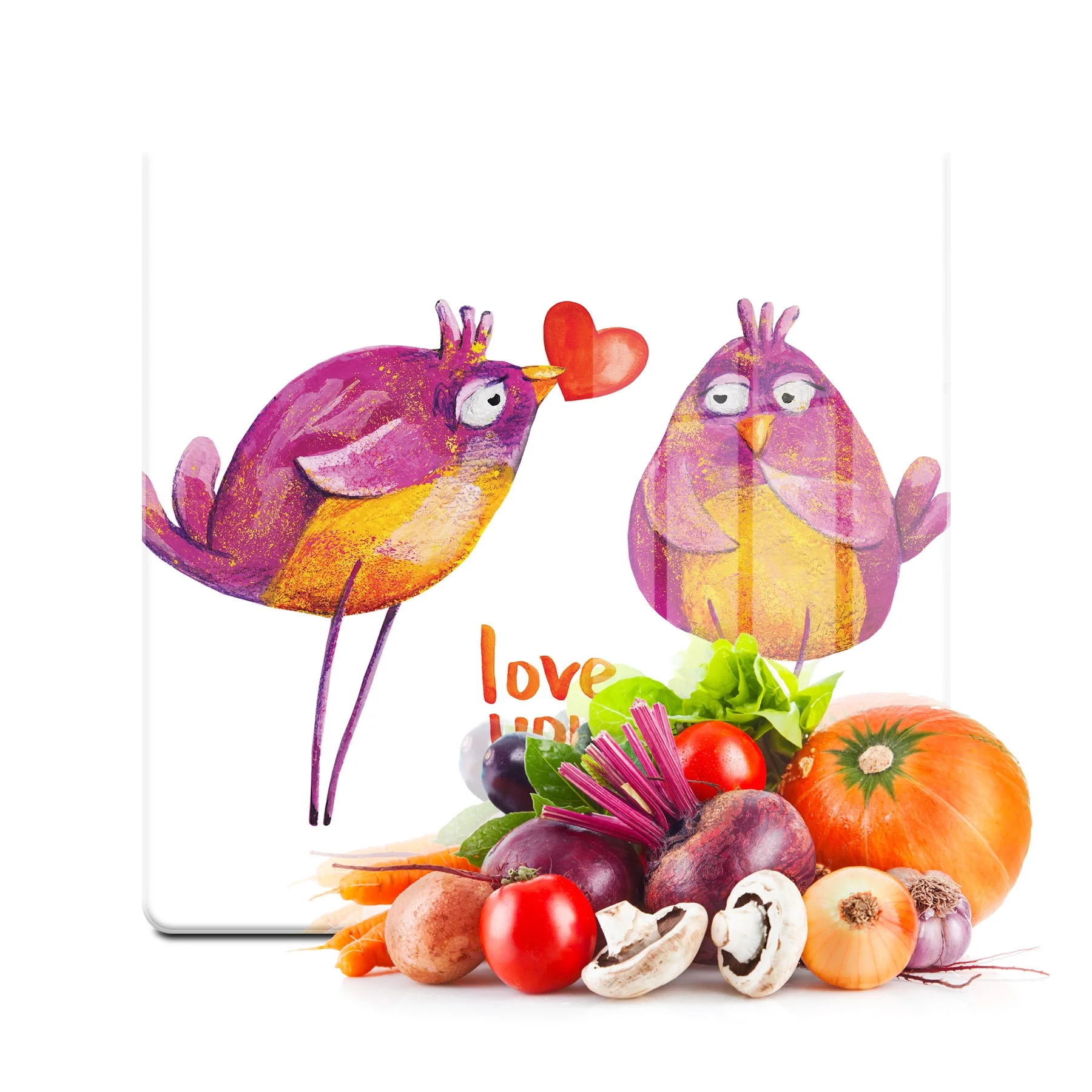 Decovetro Cam Kesme Tahtası ve Sunumluk Kare Love You Bird Desenli 30x30 Cm