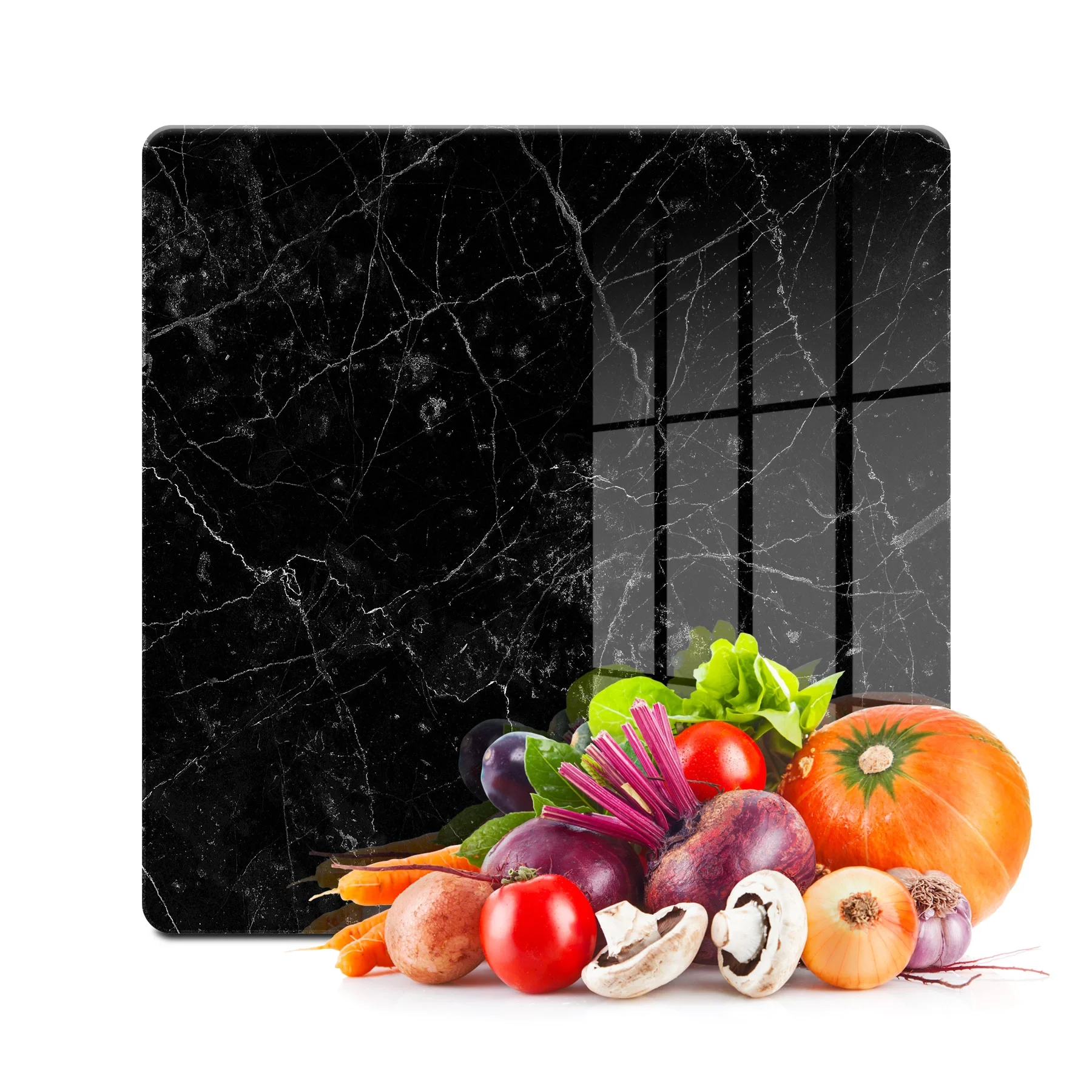 Decovetro Cam Kesme Tahtası ve Sunumluk Kare Siyah Granit Desenli 30x30 Cm