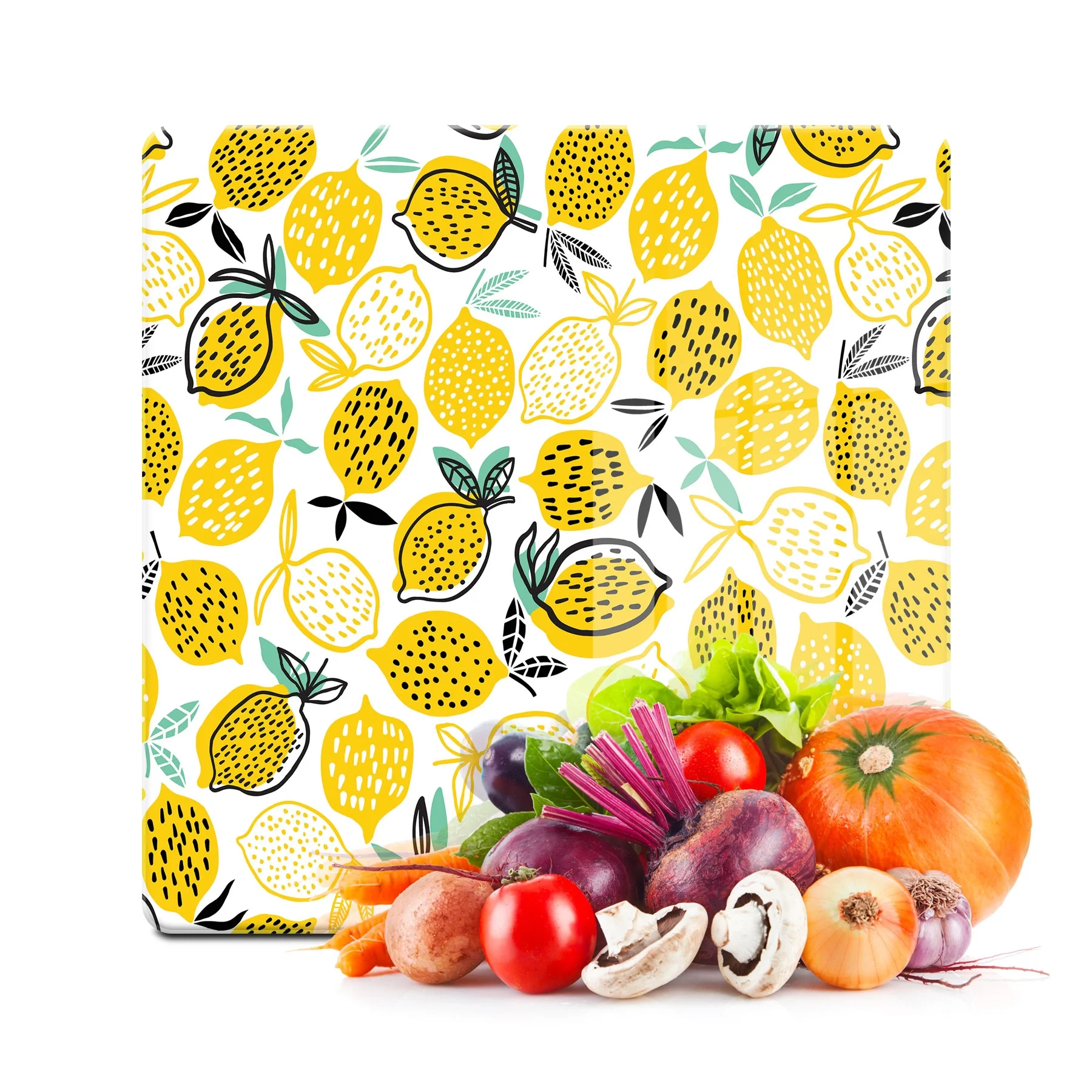 Decovetro Cam Kesme Tahtası ve Sunumluk Kare Limon Desenli 30x30 Cm