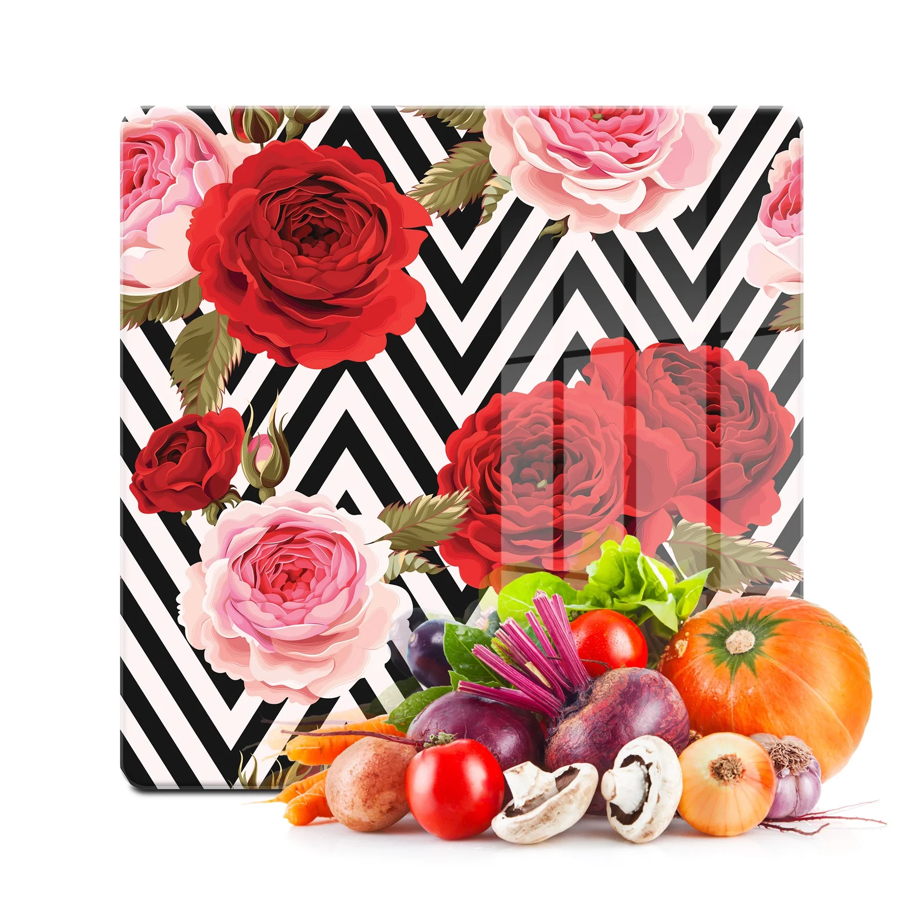 Decovetro Cam Kesme Tahtası ve Sunumluk Kare Karma Gül Desenli 30x30 Cm