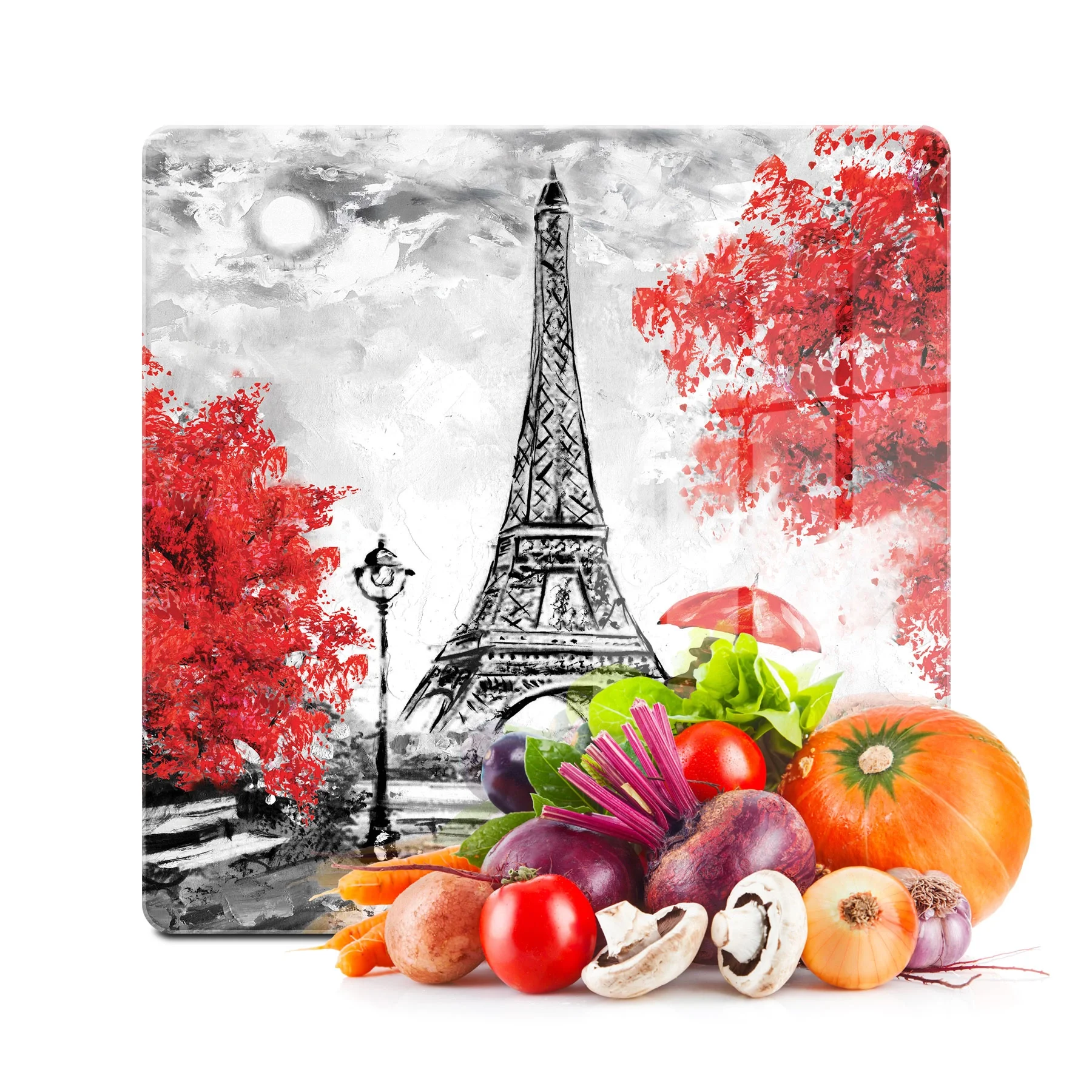 Decovetro Cam Kesme Tahtası ve Sunumluk Kare Love Paris Desenli 30x30 Cm