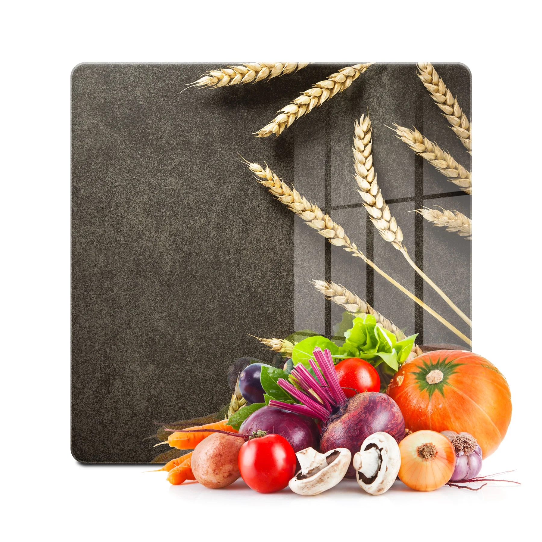 Decovetro Cam Kesme Tahtası ve Sunumluk Kare Buğday Filizi Desenli 30x30 Cm