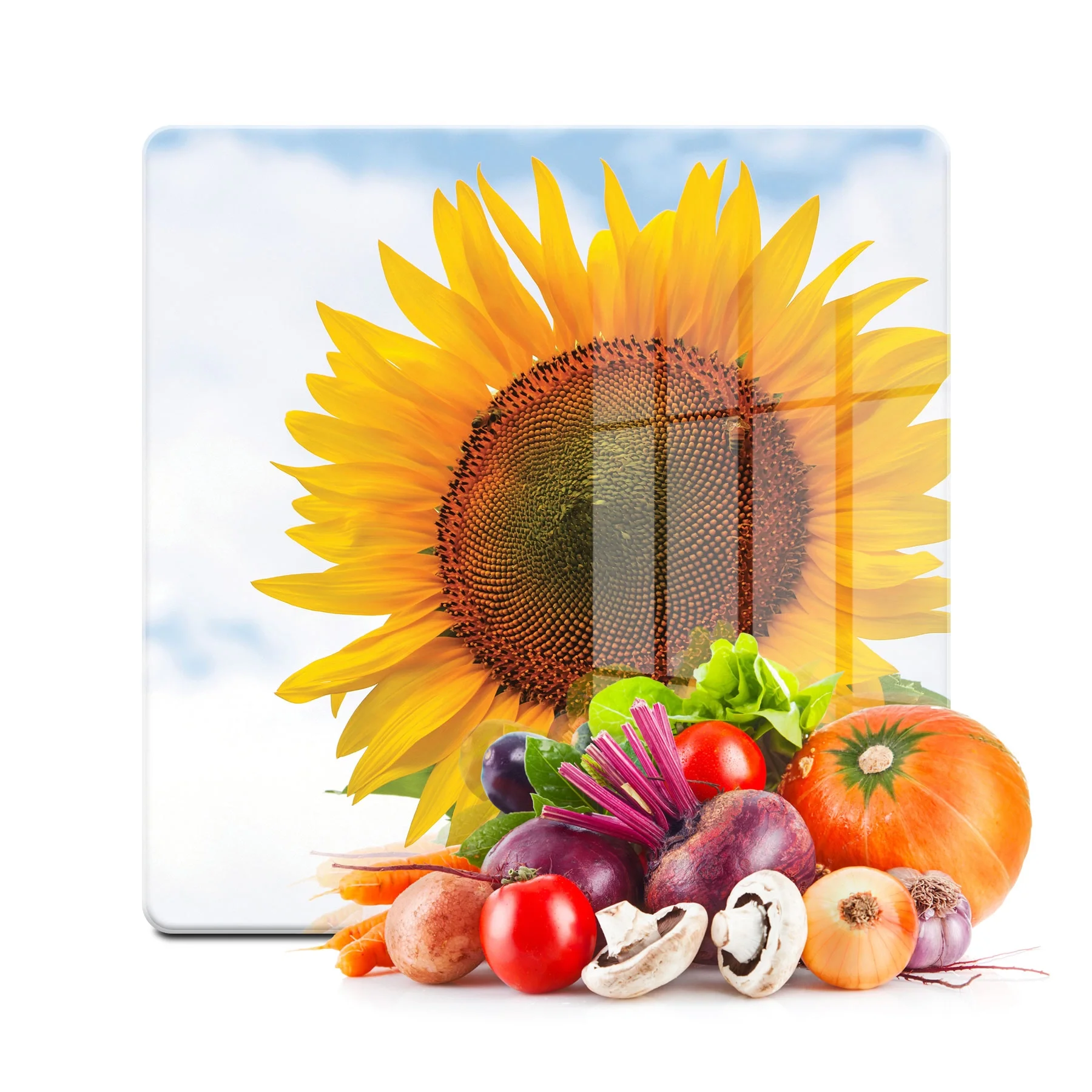 Decovetro Cam Kesme Tahtası ve Sunumluk Kare Ayçiçeği Desenli 30x30 Cm