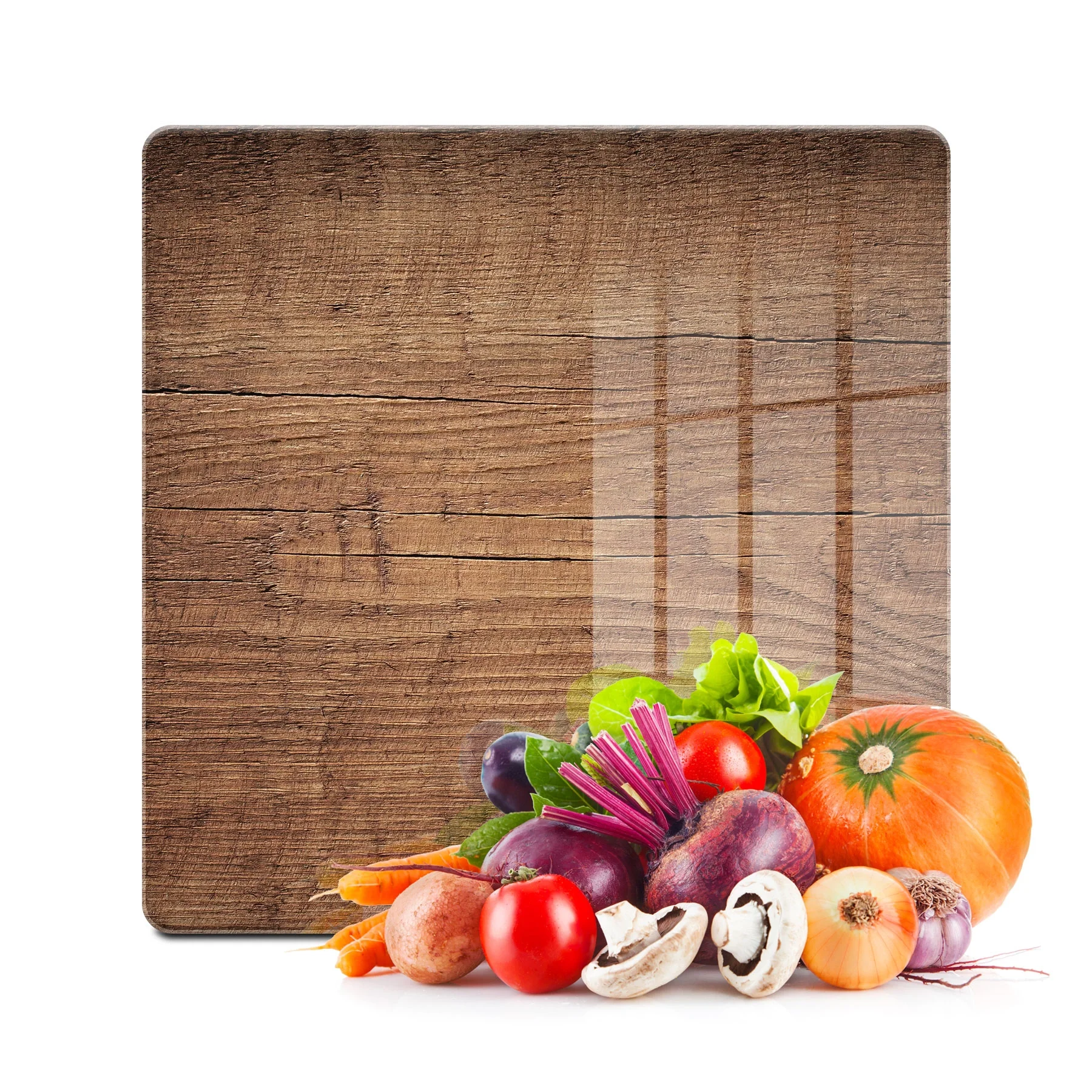 Decovetro Cam Kesme Tahtası ve Sunumluk Kare Eski Ahşap Desenli 30x30 Cm