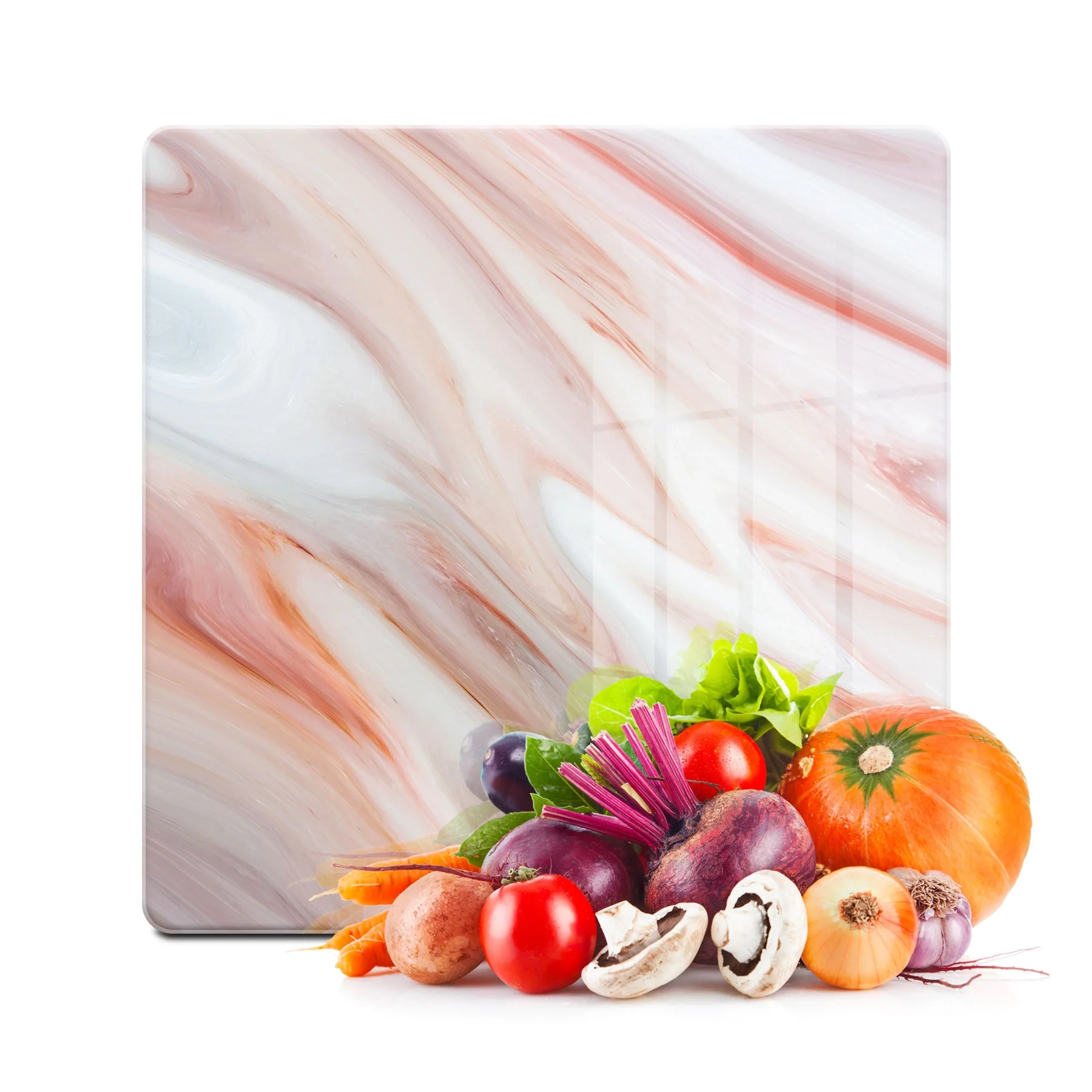 Decovetro Cam Kesme Tahtası ve Sunumluk Kare Kırmızı Mermer Desenli 30x30 Cm
