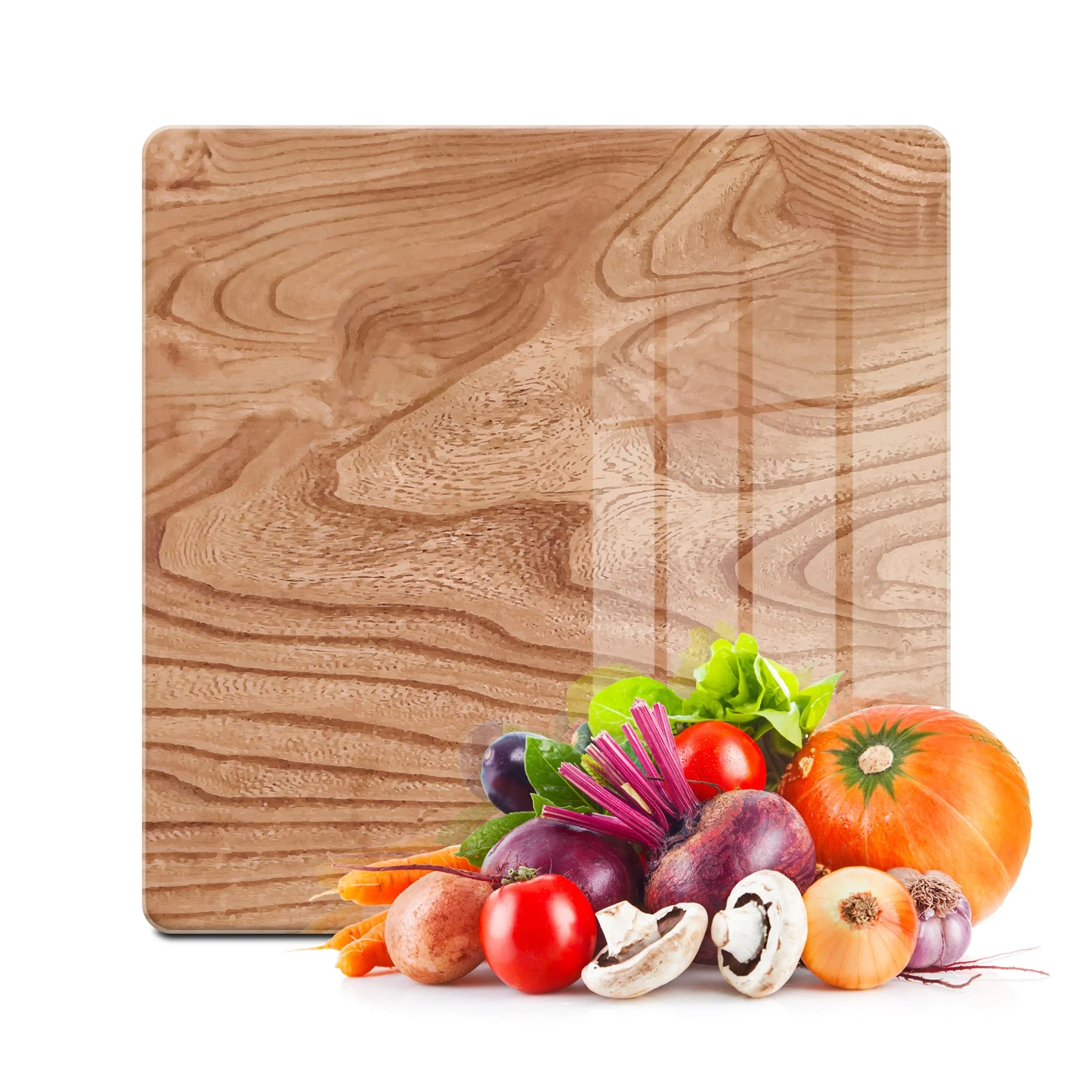 Decovetro Cam Kesme Tahtası ve Sunumluk Kare Dalgalı Ahşap Desenli 30x30 Cm
