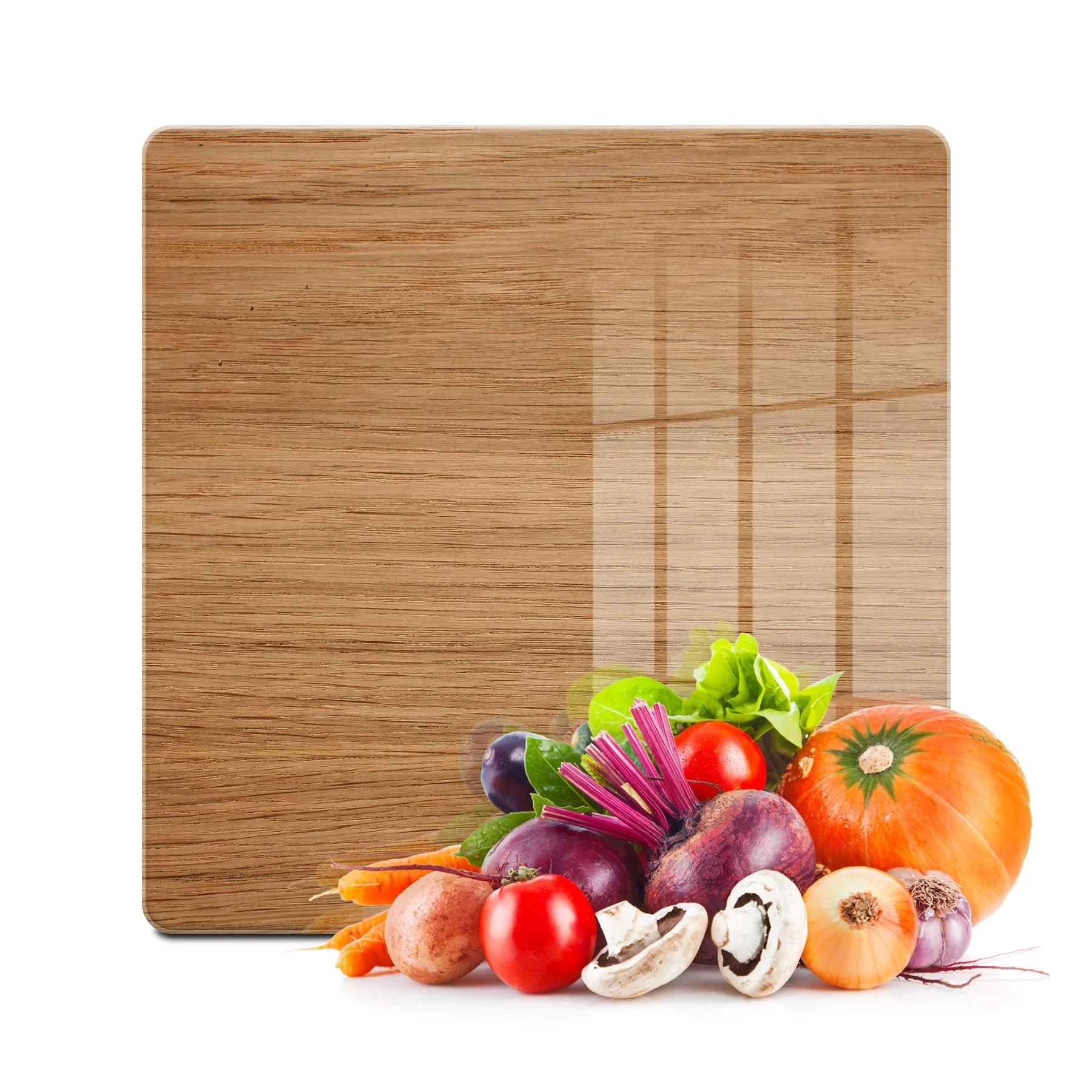 Decovetro Cam Kesme Tahtası ve Sunumluk Kare Ahşap Meşe Desenli 30x30 Cm