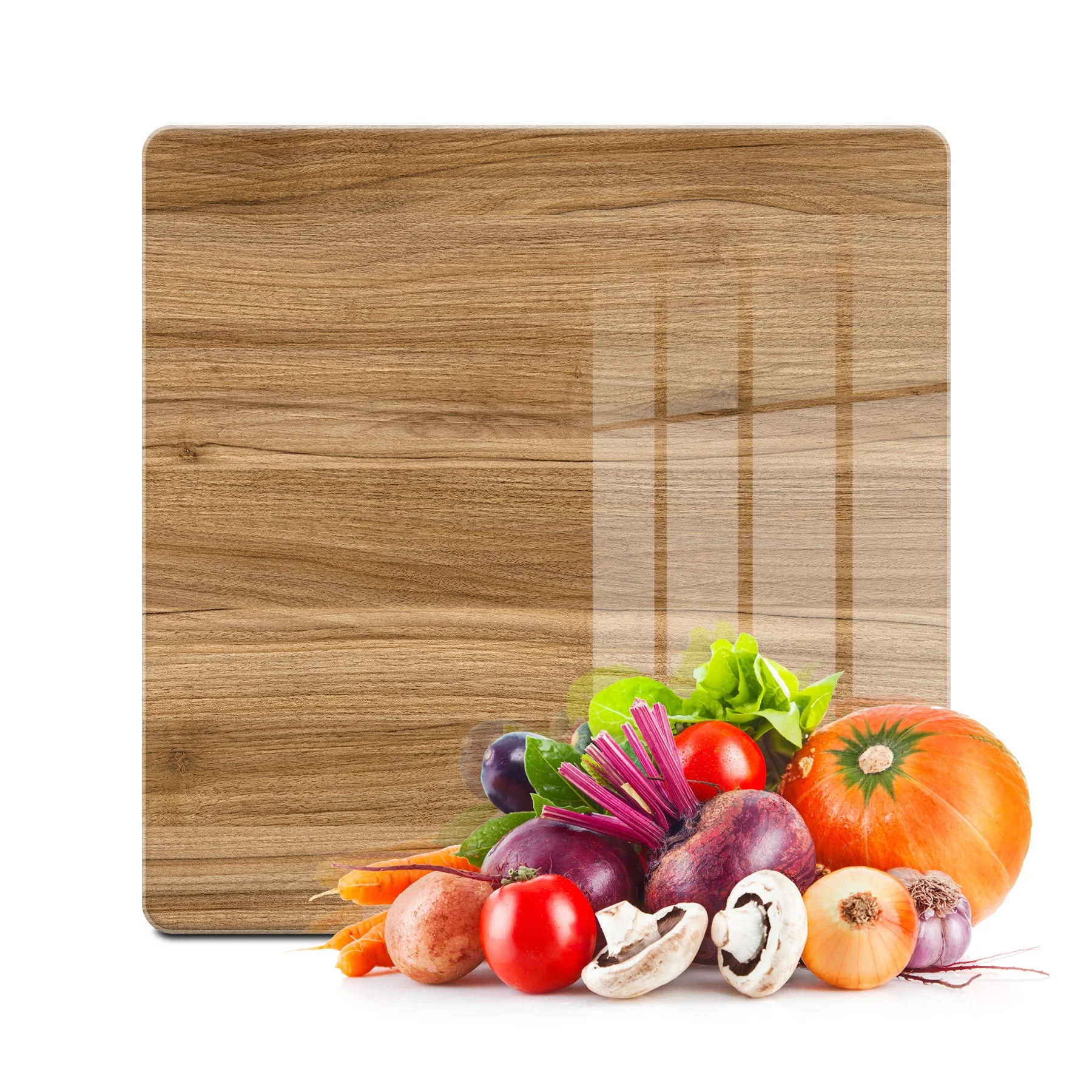 Decovetro Cam Kesme Tahtası ve Sunumluk Kare Açık Ahşap Meşe Desenli 30x30 Cm