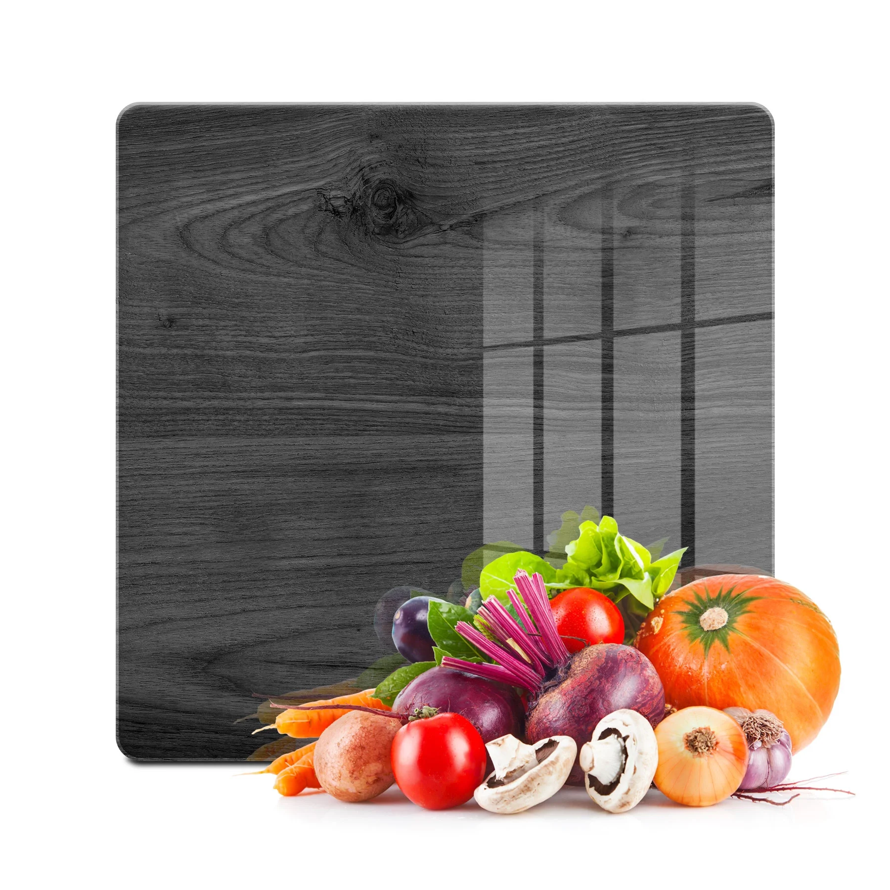 Decovetro Cam Kesme Tahtası ve Sunumluk Kare Siyah Ahşap Desenli 30x30 Cm