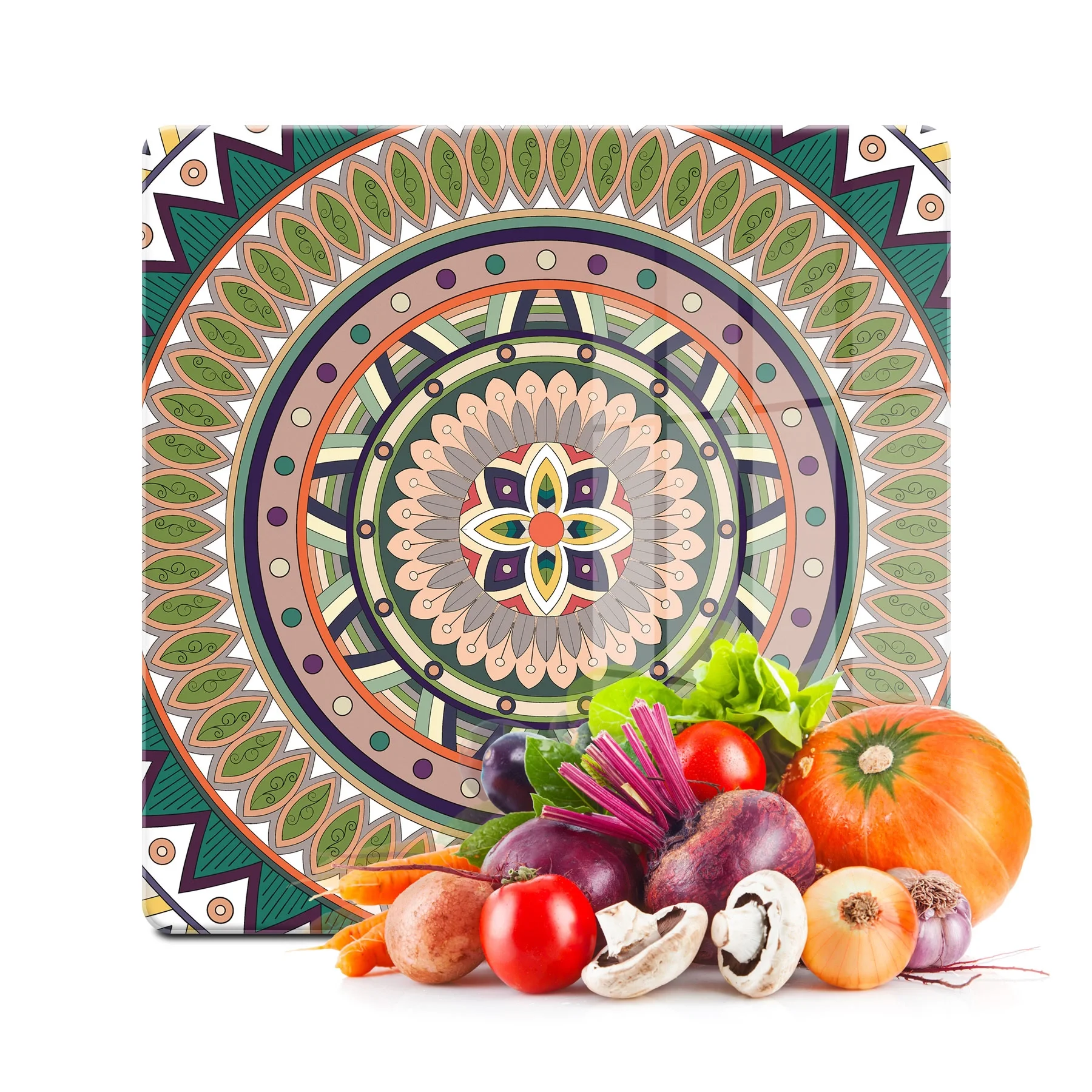 Decovetro Cam Kesme Tahtası ve Sunumluk Kare Mandala 3 Desenli 30x30 Cm