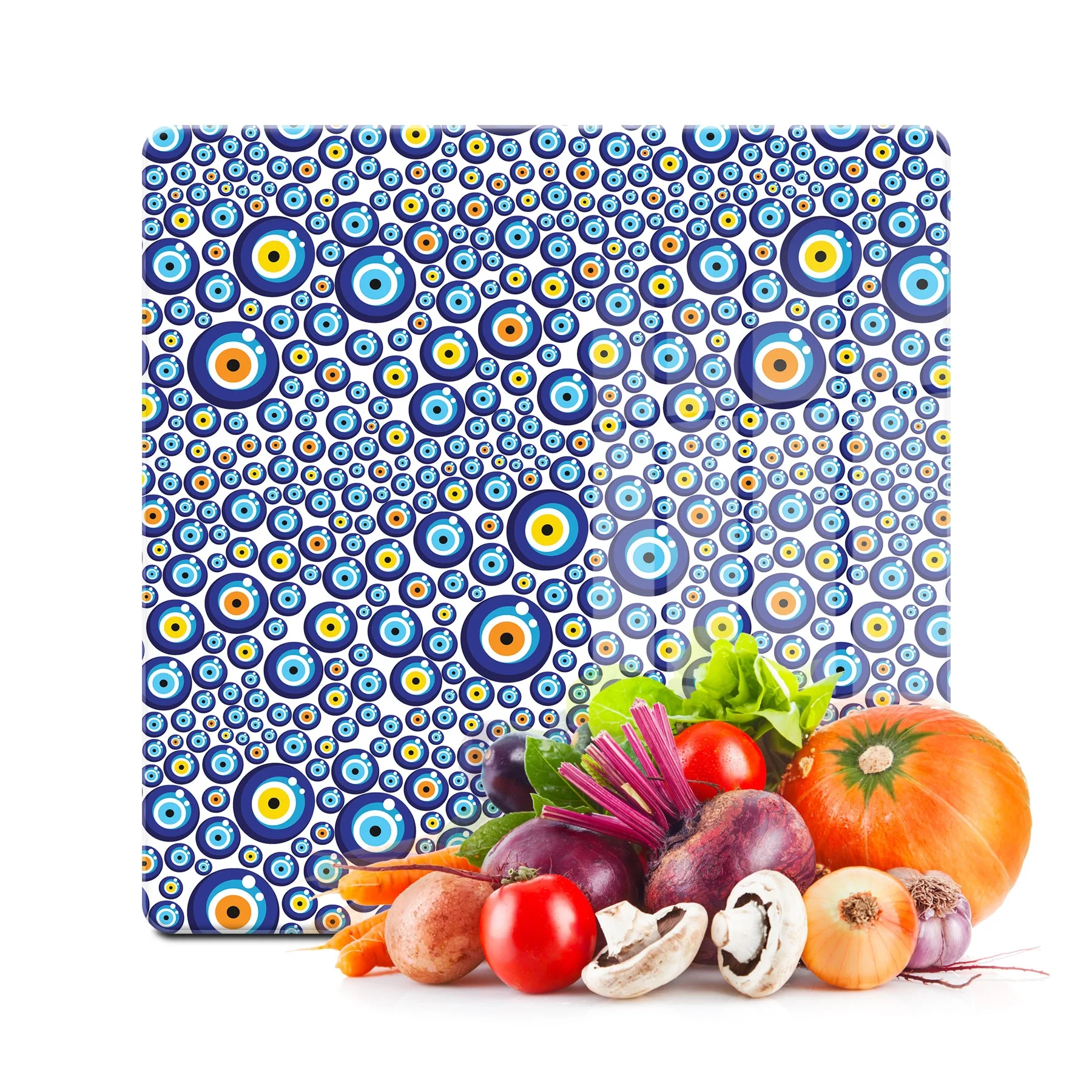 Decovetro Cam Kesme Tahtası ve Sunumluk Kare Nazar Boncuk Desenli 30x30 Cm