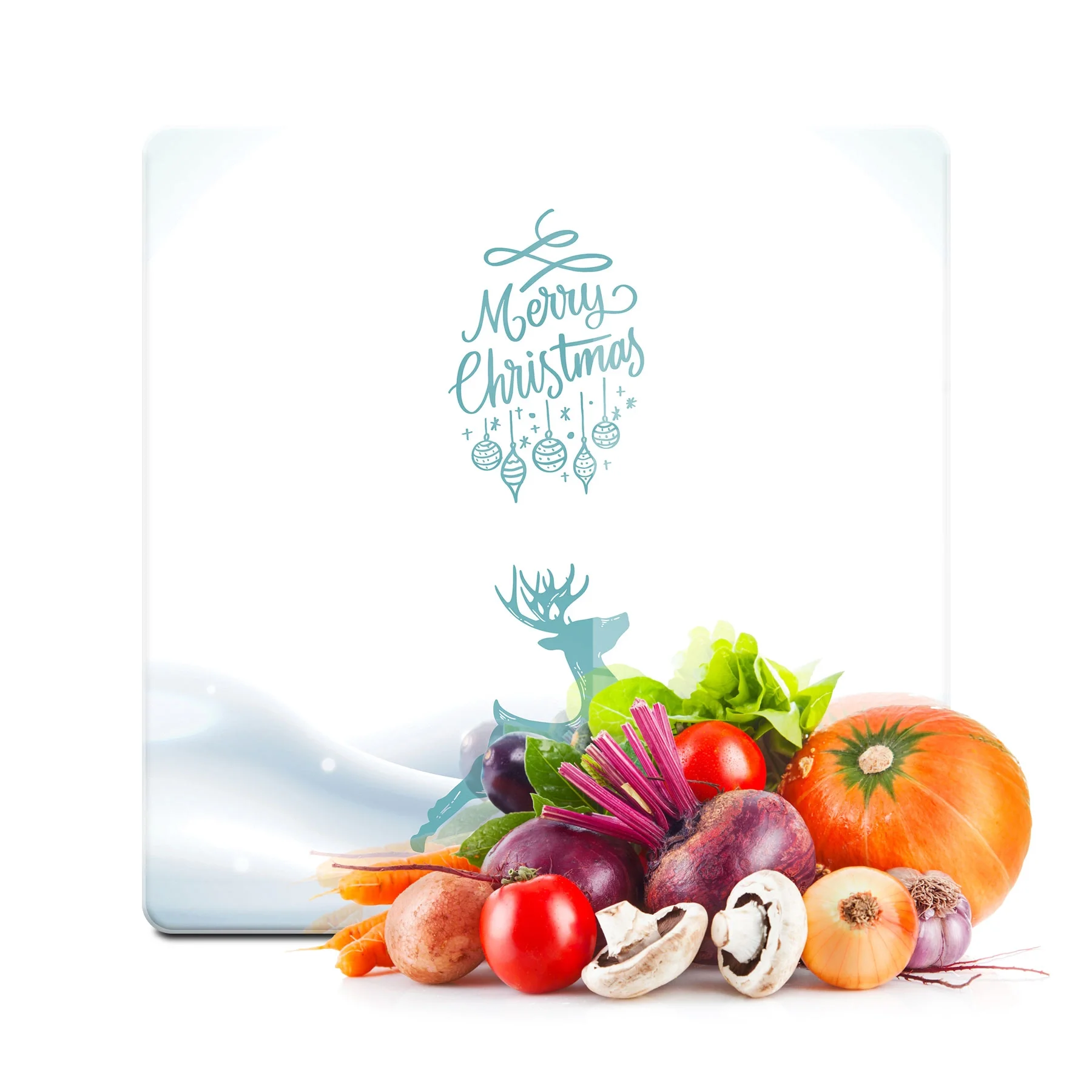 Decovetro Cam Kesme Tahtası ve Sunumluk Kare Yılbaşı Geyik Desenli 30x30 Cm