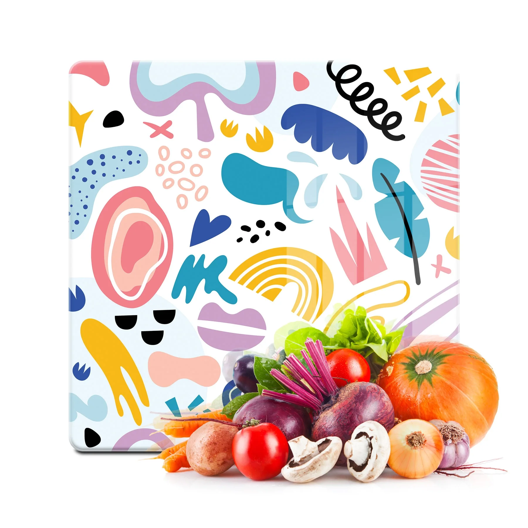 Decovetro Cam Kesme Tahtası ve Sunumluk Kare Karışık Çizgi Desenli 30x30 Cm