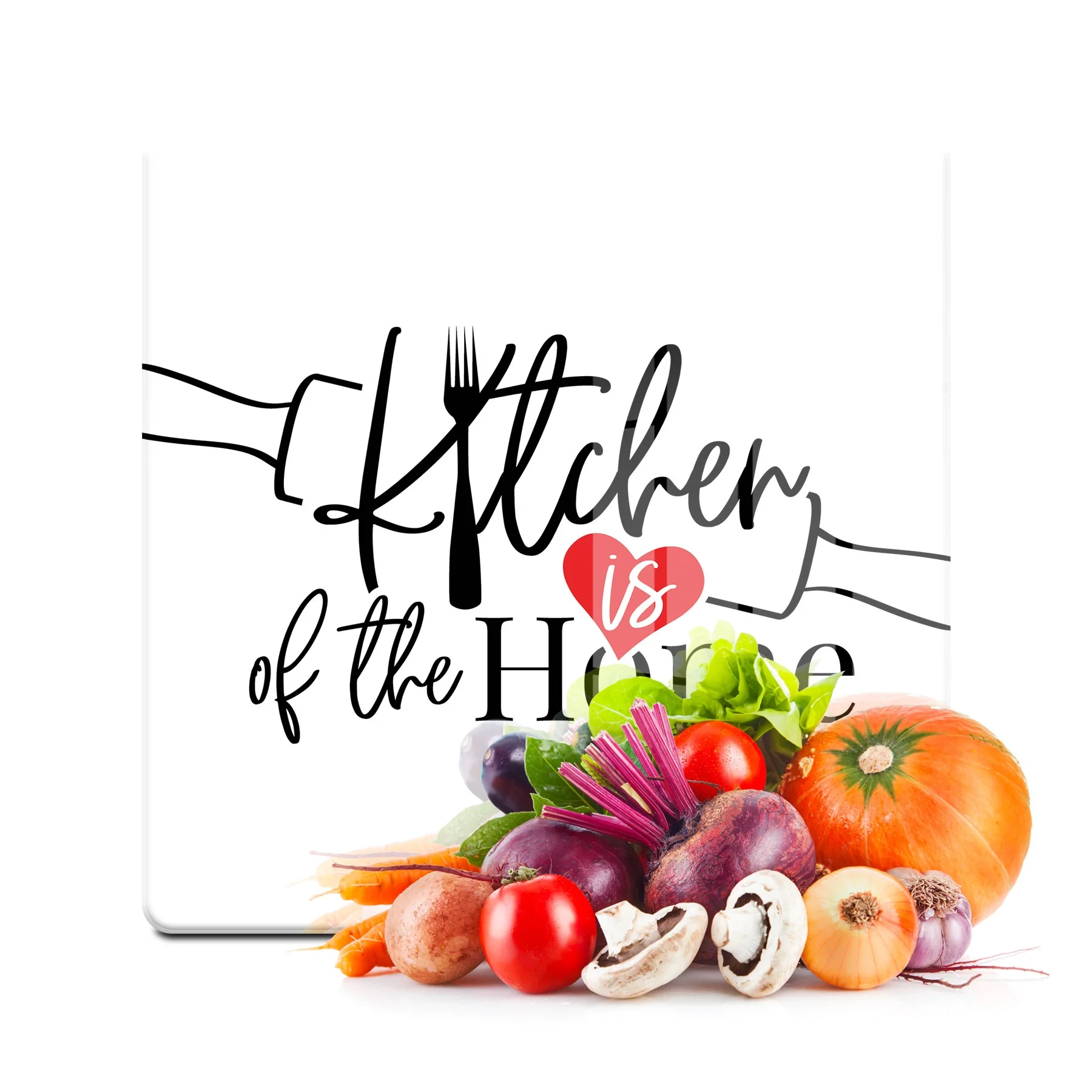 Decovetro Cam Kesme Tahtası ve Sunumluk Kare Kitchen Love Desenli 30x30 Cm