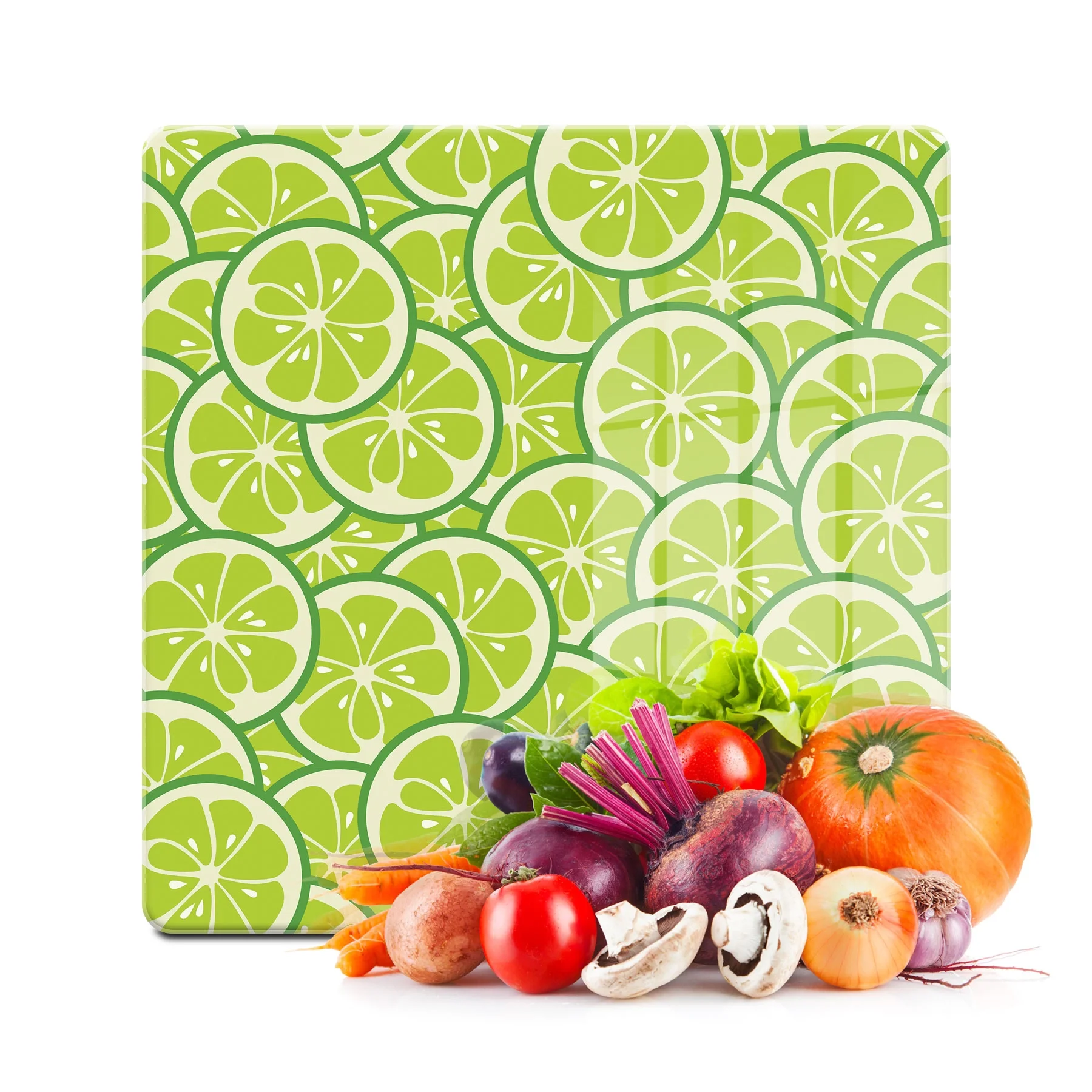 Decovetro Cam Kesme Tahtası ve Sunumluk Kare Misket Limon Desenli 30x30 Cm