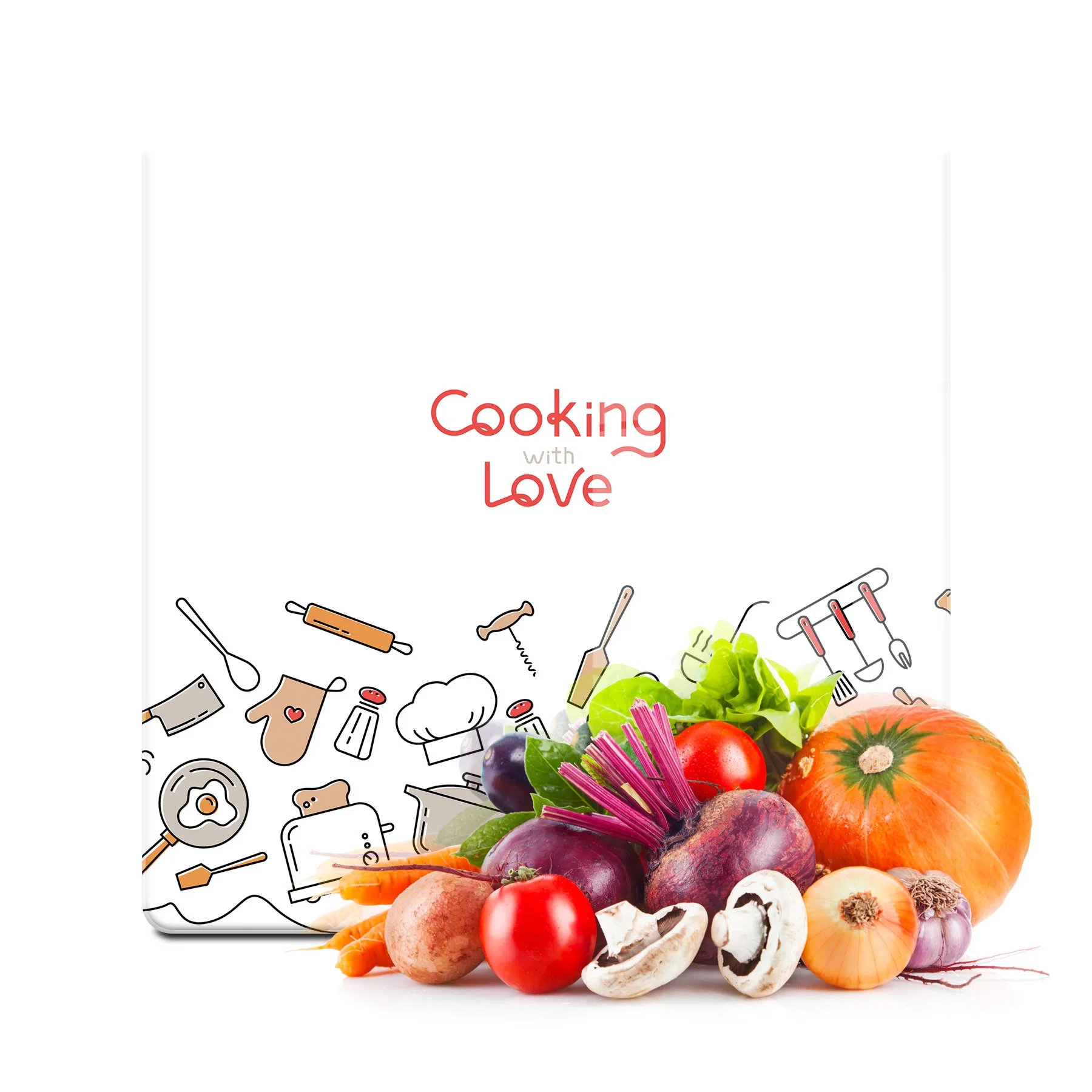 Decovetro Cam Kesme Tahtası ve Sunumluk Kare Cooking Love Desenli 30x30 Cm