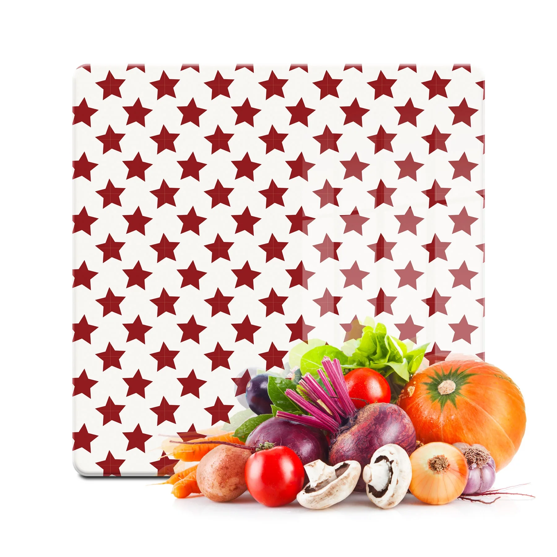 Decovetro Cam Kesme Tahtası ve Sunumluk Kare Kırmızı Yıldız Desenli 30x30 Cm
