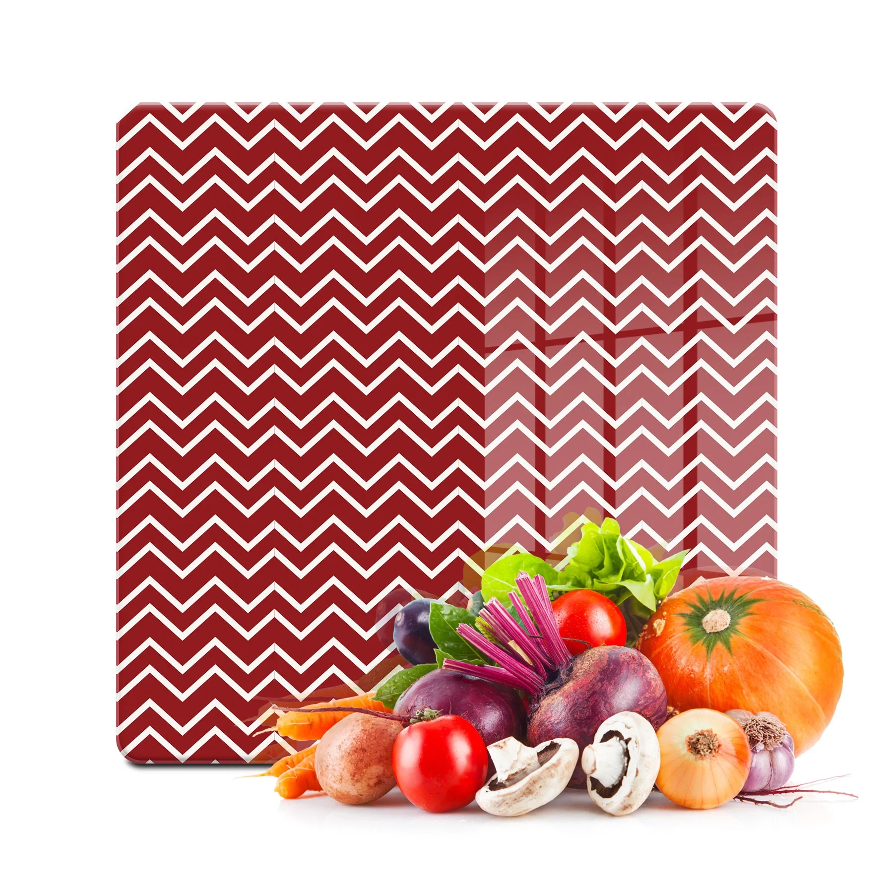 Decovetro Cam Kesme Tahtası ve Sunumluk Kare Kırmızı Çizgi Desenli 30x30 Cm