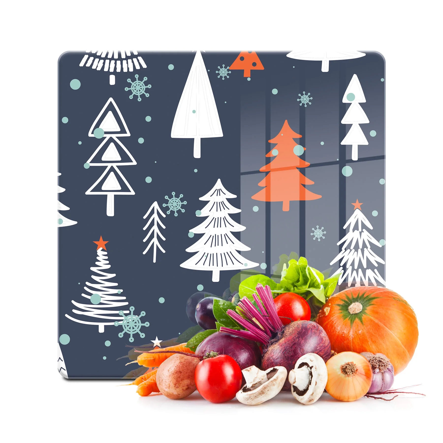 Decovetro Cam Kesme Tahtası ve Sunumluk Kare Ağaç Desenli 30x30 Cm