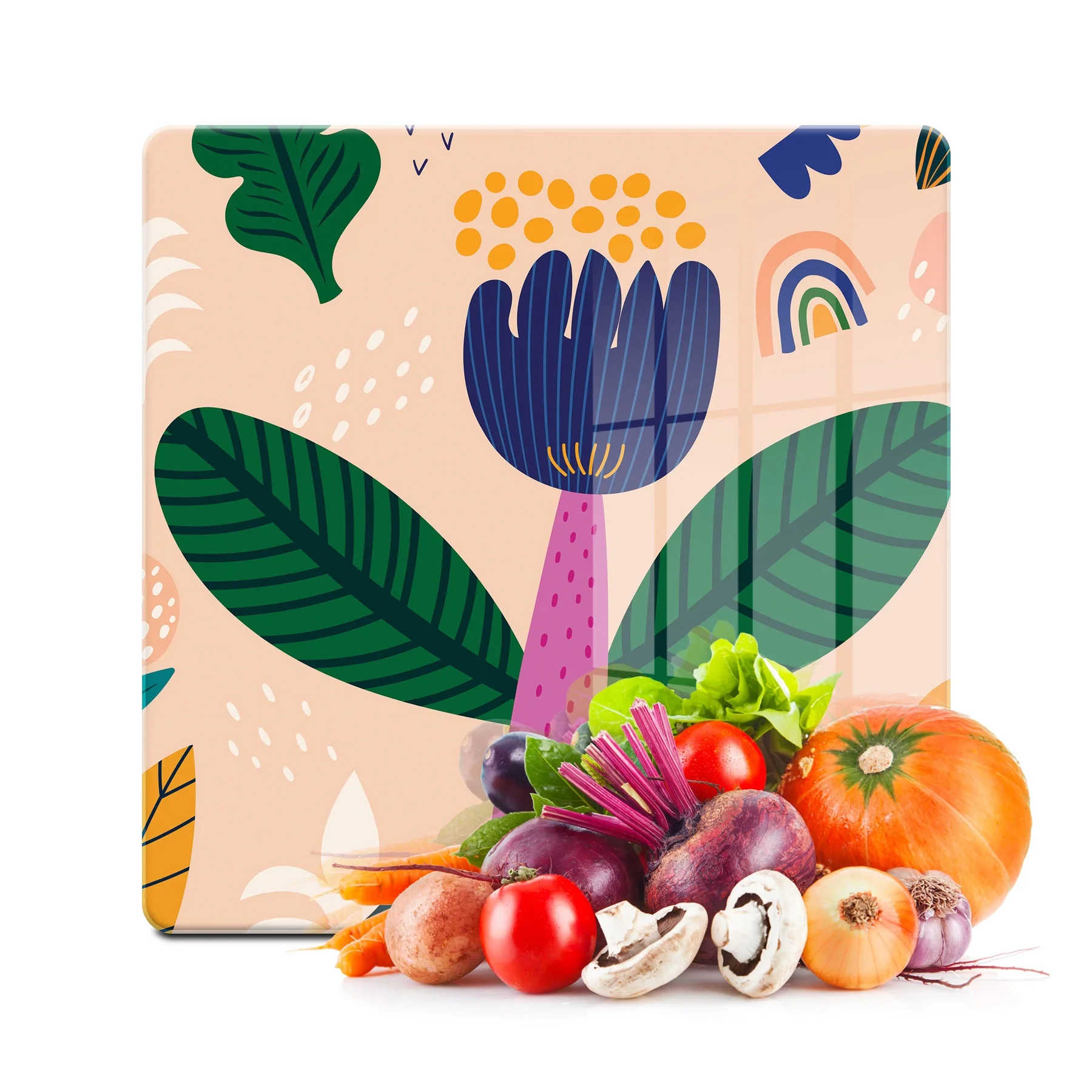Decovetro Cam Kesme Tahtası ve Sunumluk Kare Lale Çiçek Desenli 30x30 Cm