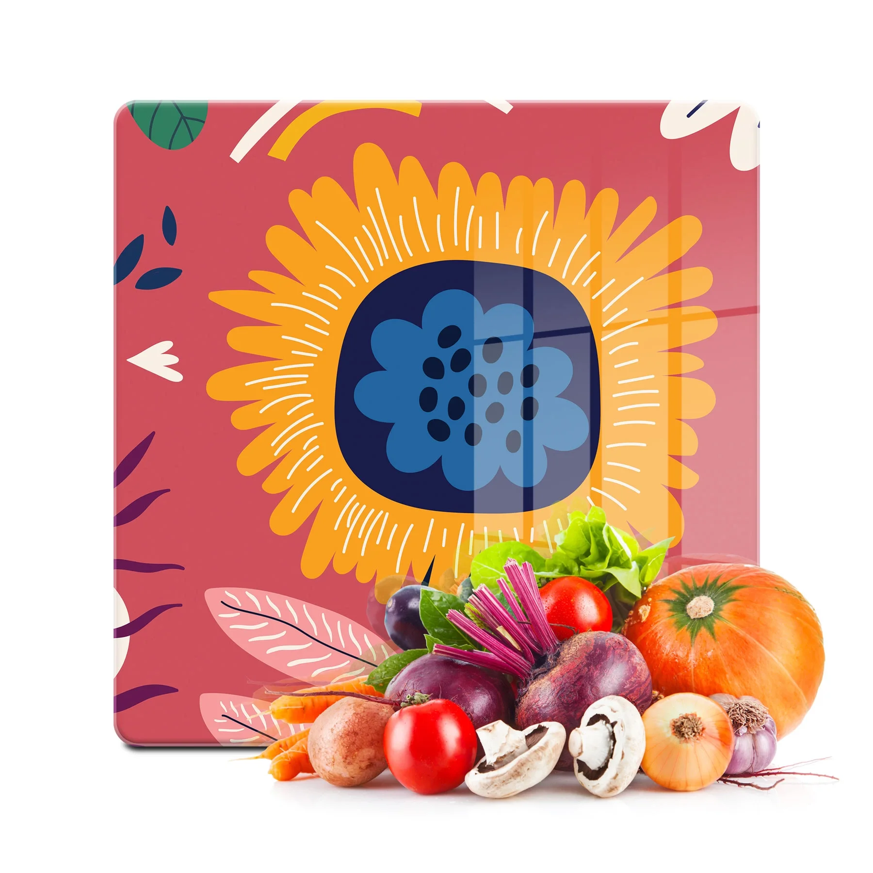 Decovetro Cam Kesme Tahtası ve Sunumluk Kare Çiçek Desenli 30x30 Cm