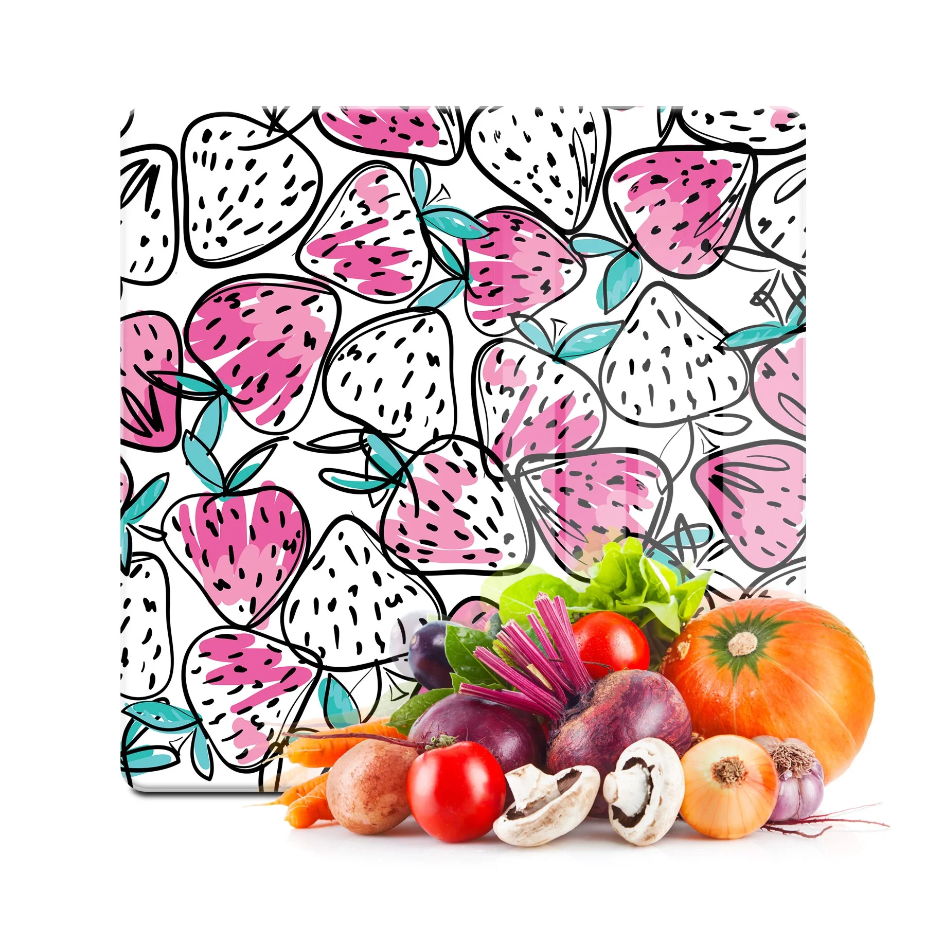 Decovetro Cam Kesme Tahtası ve Sunumluk Kare Çilek Desenli 30x30 Cm