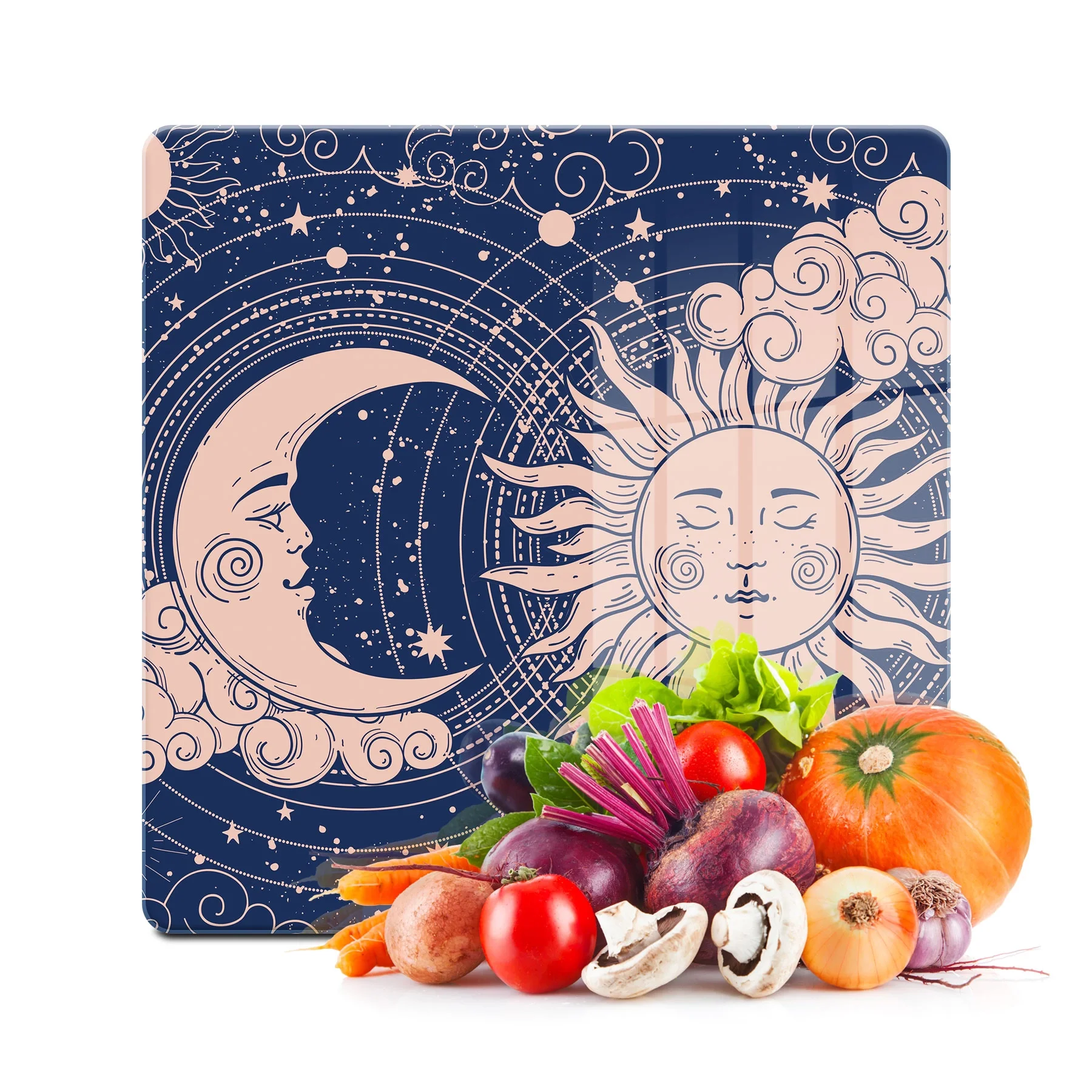Decovetro Cam Kesme Tahtası ve Sunumluk Kare Mavi Horoscope Desenli 30x30 Cm