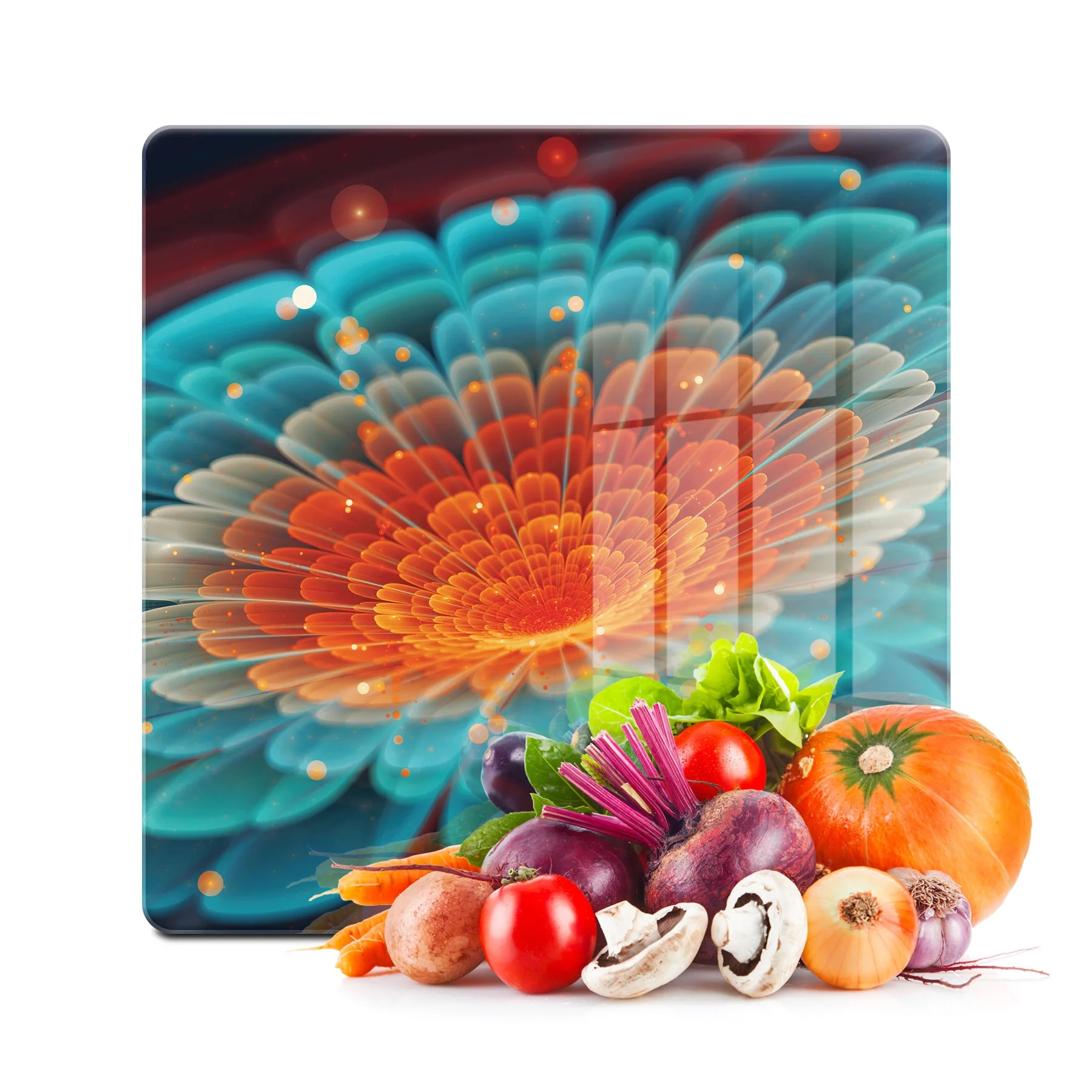 Decovetro Cam Kesme Tahtası ve Sunumluk Kare Çiçek Desenli 30x30 Cm