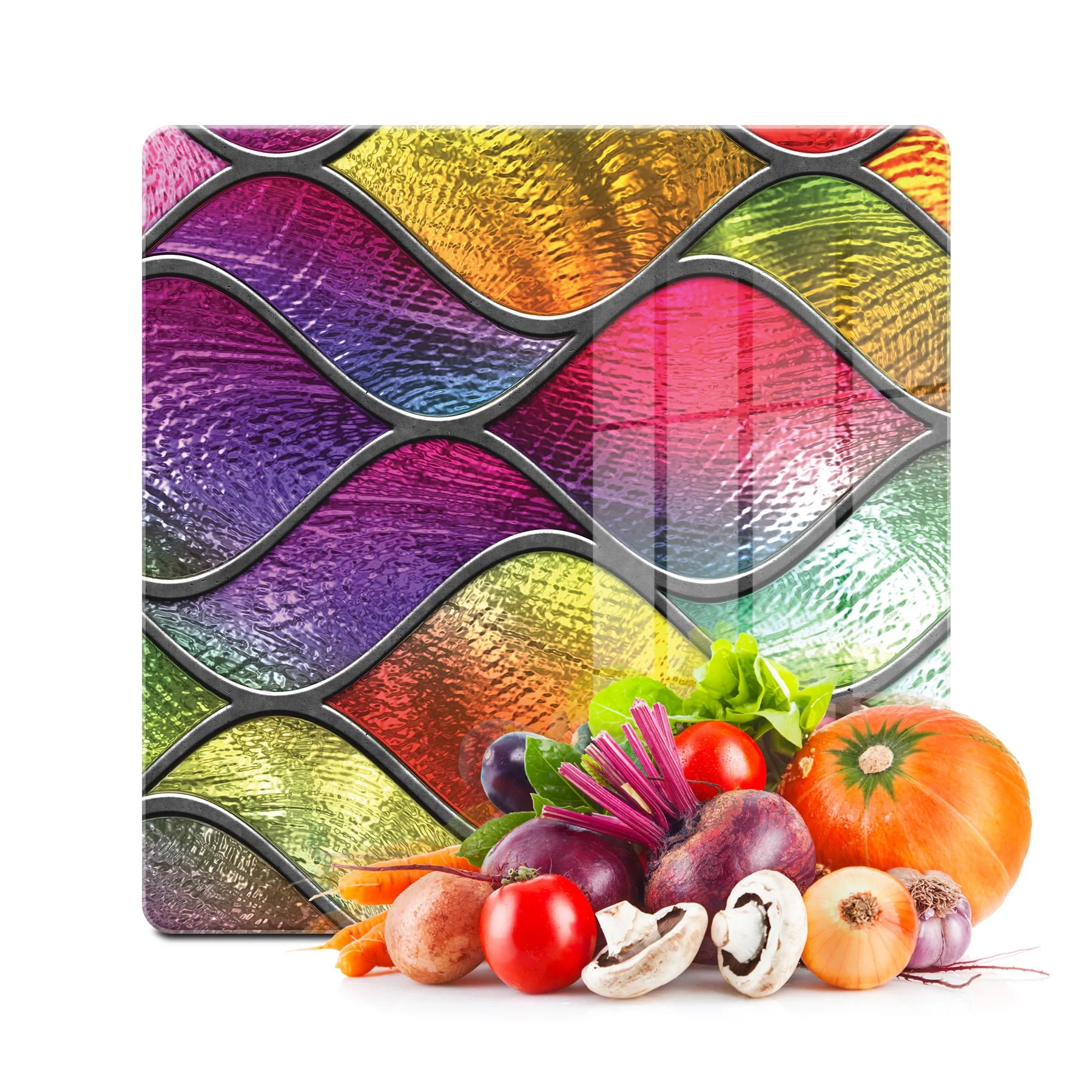 Decovetro Cam Kesme Tahtası ve Sunumluk Kare Dalgalı Vitray Desenli 30x30 Cm