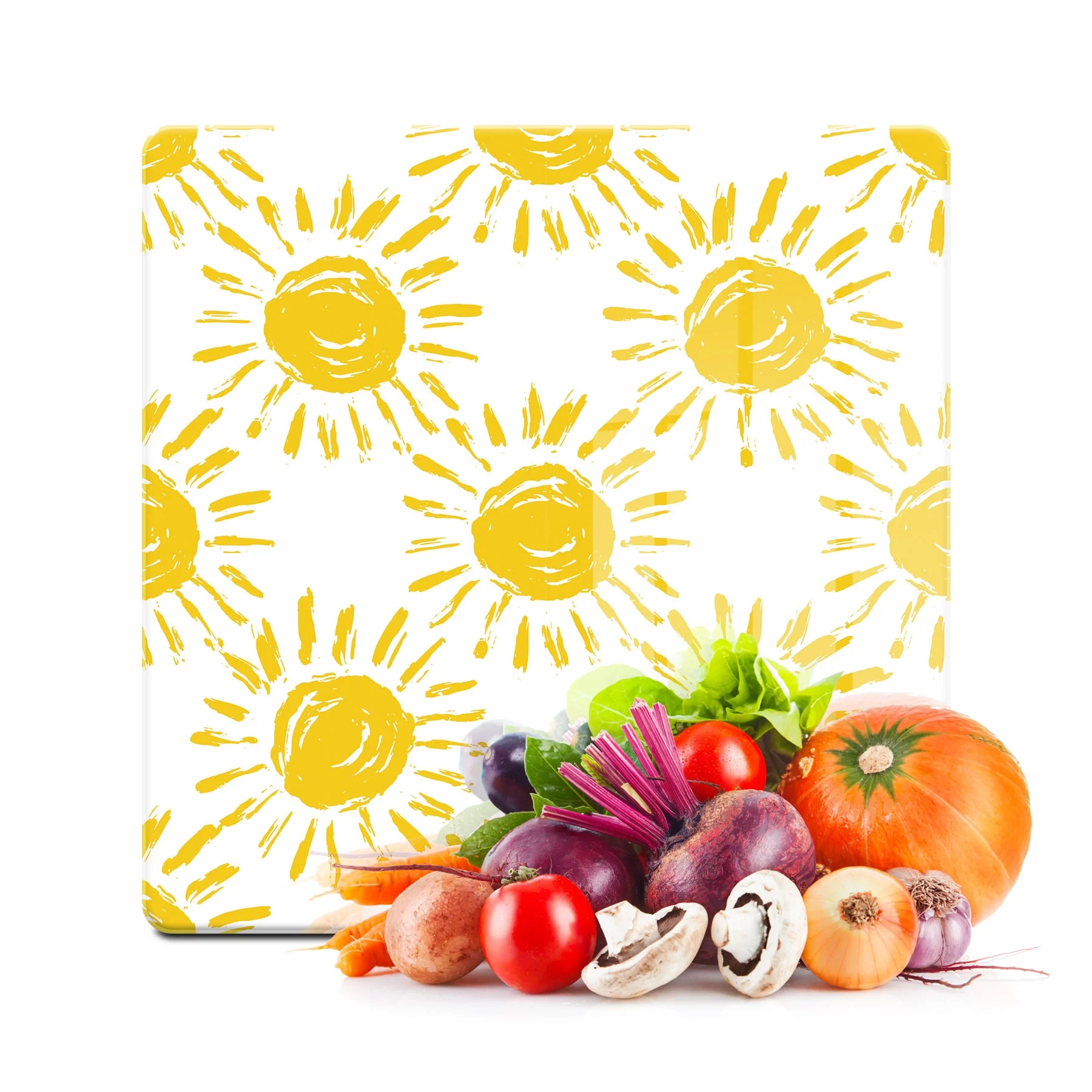 Decovetro Cam Kesme Tahtası ve Sunumluk Kare Güneş Desenli 30x30 Cm