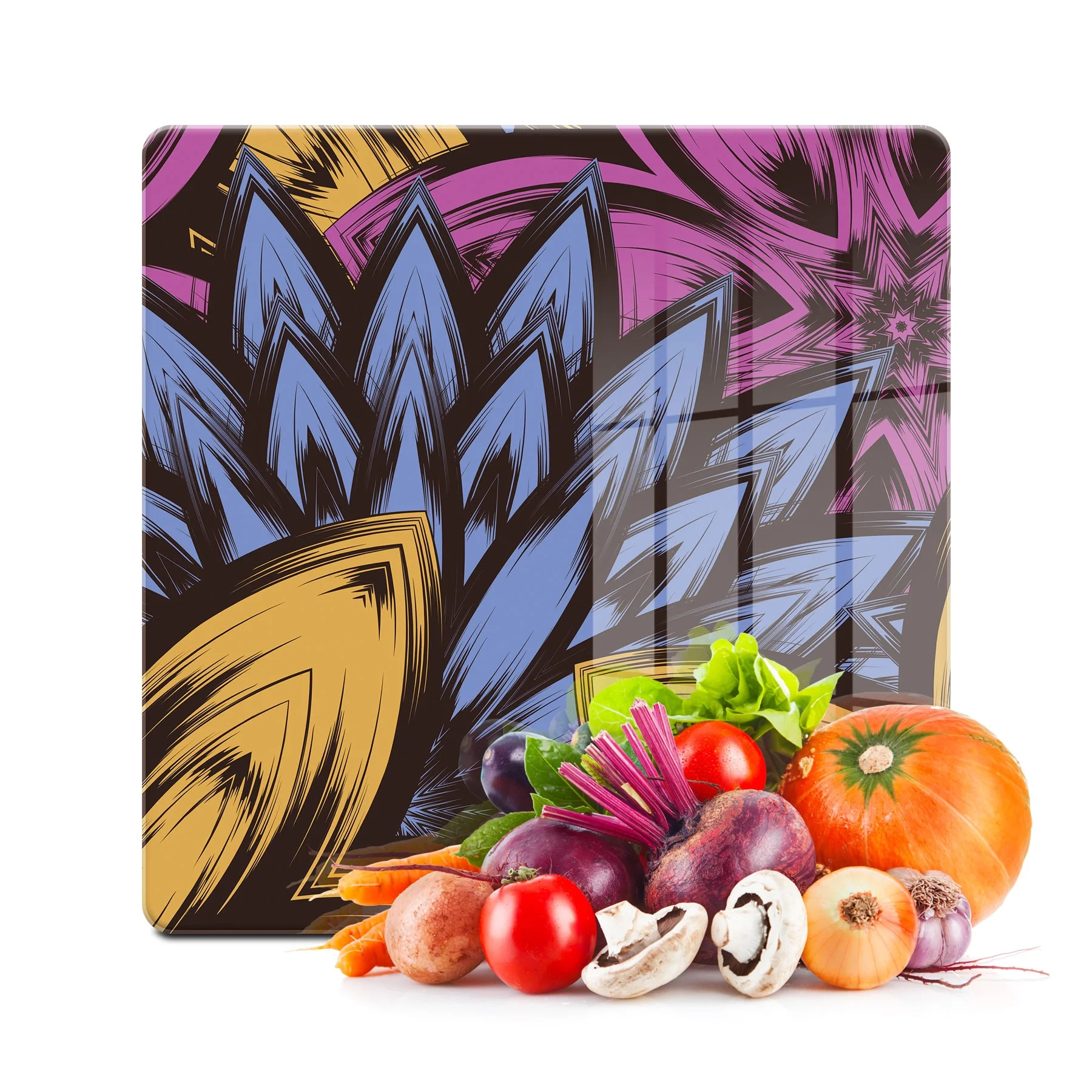 Decovetro Cam Kesme Tahtası ve Sunumluk Kare Dekoratif Çiçek Desenli 30x30 Cm