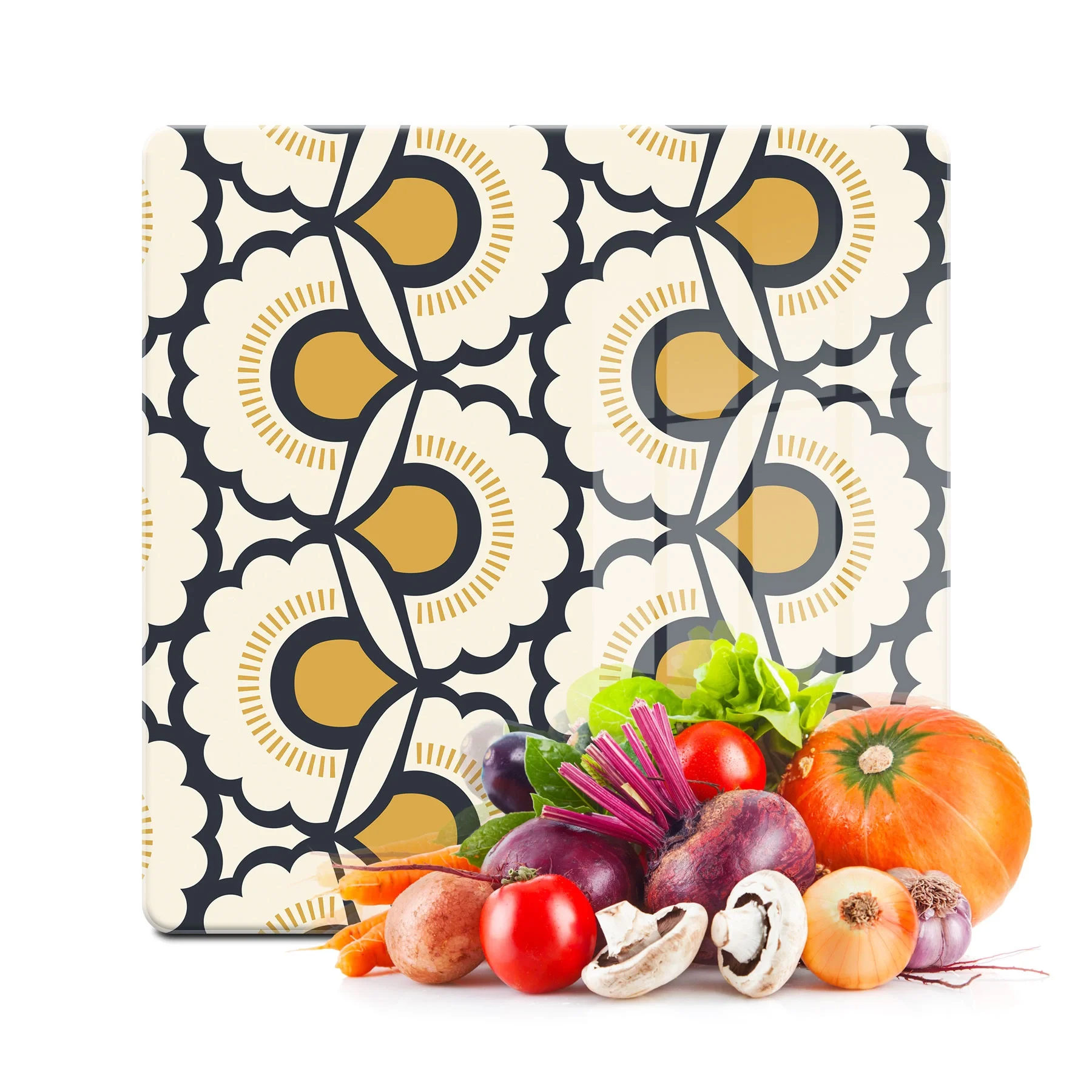 Decovetro Cam Kesme Tahtası ve Sunumluk Kare Dekoratif Çiçek Desenli 30x30 Cm