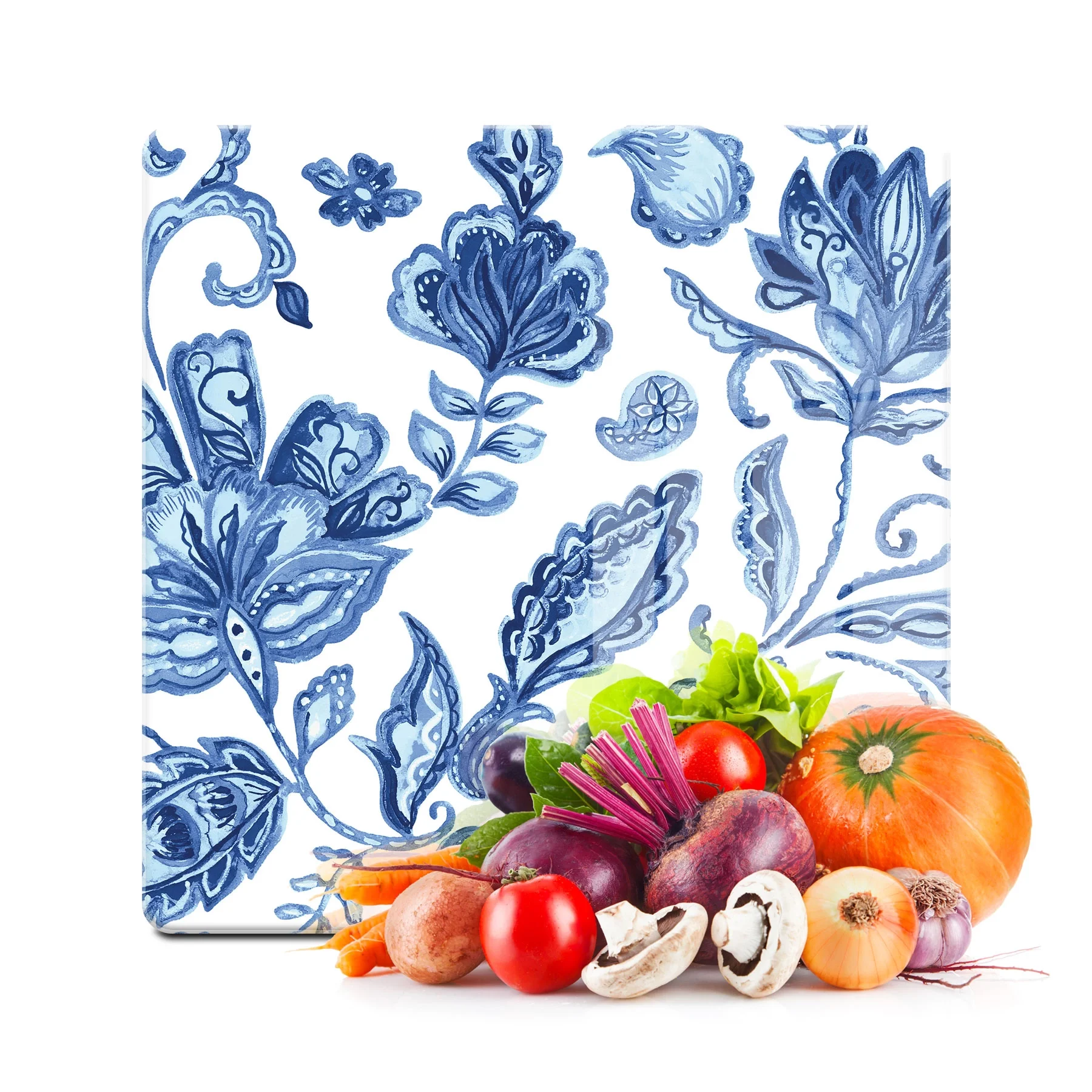 Decovetro Cam Kesme Tahtası ve Sunumluk Kare Çini Çiçek Desenli 30x30 Cm