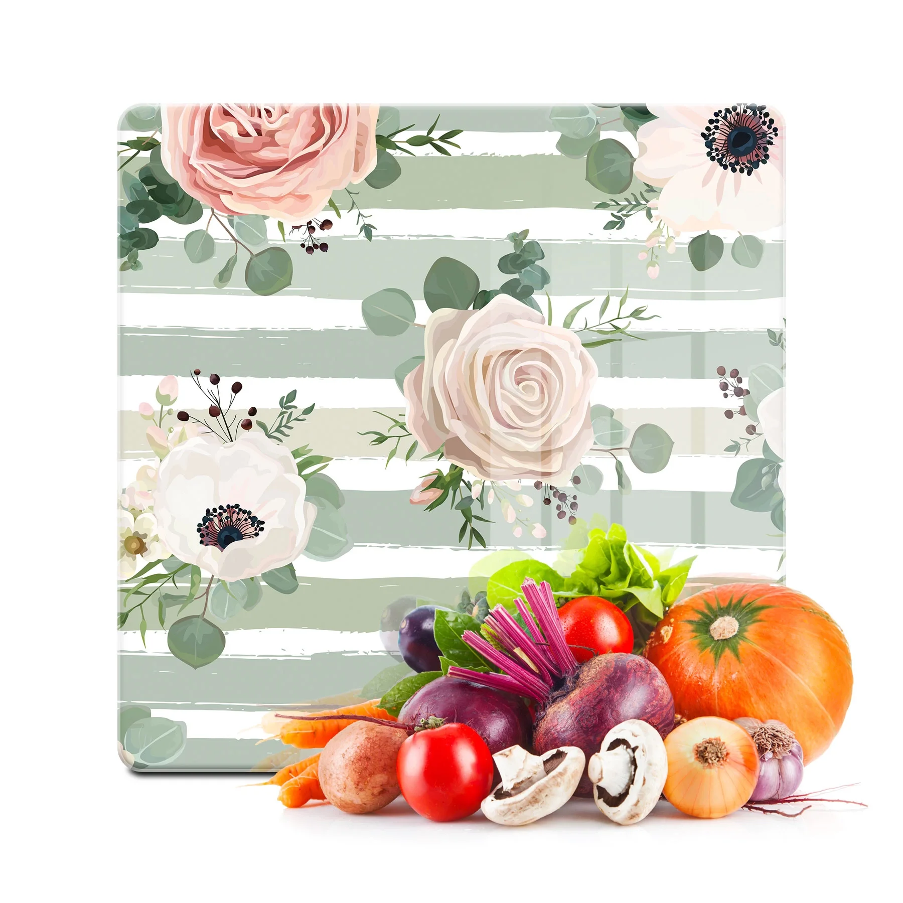 Decovetro Cam Kesme Tahtası ve Sunumluk Kare Vintage Gül Desenli 30x30 Cm