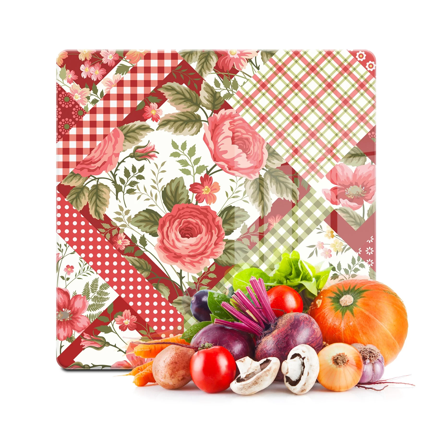 Decovetro Cam Kesme Tahtası ve Sunumluk Kare Çiçekli Desen 30x30 Cm