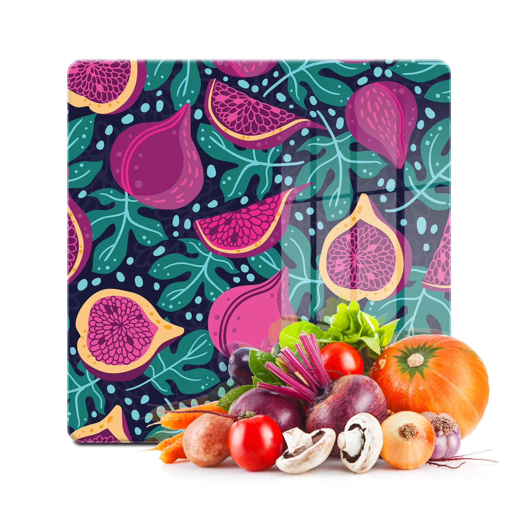 Decovetro Cam Kesme Tahtası ve Sunumluk Kare İncir Desenli 30x30 Cm