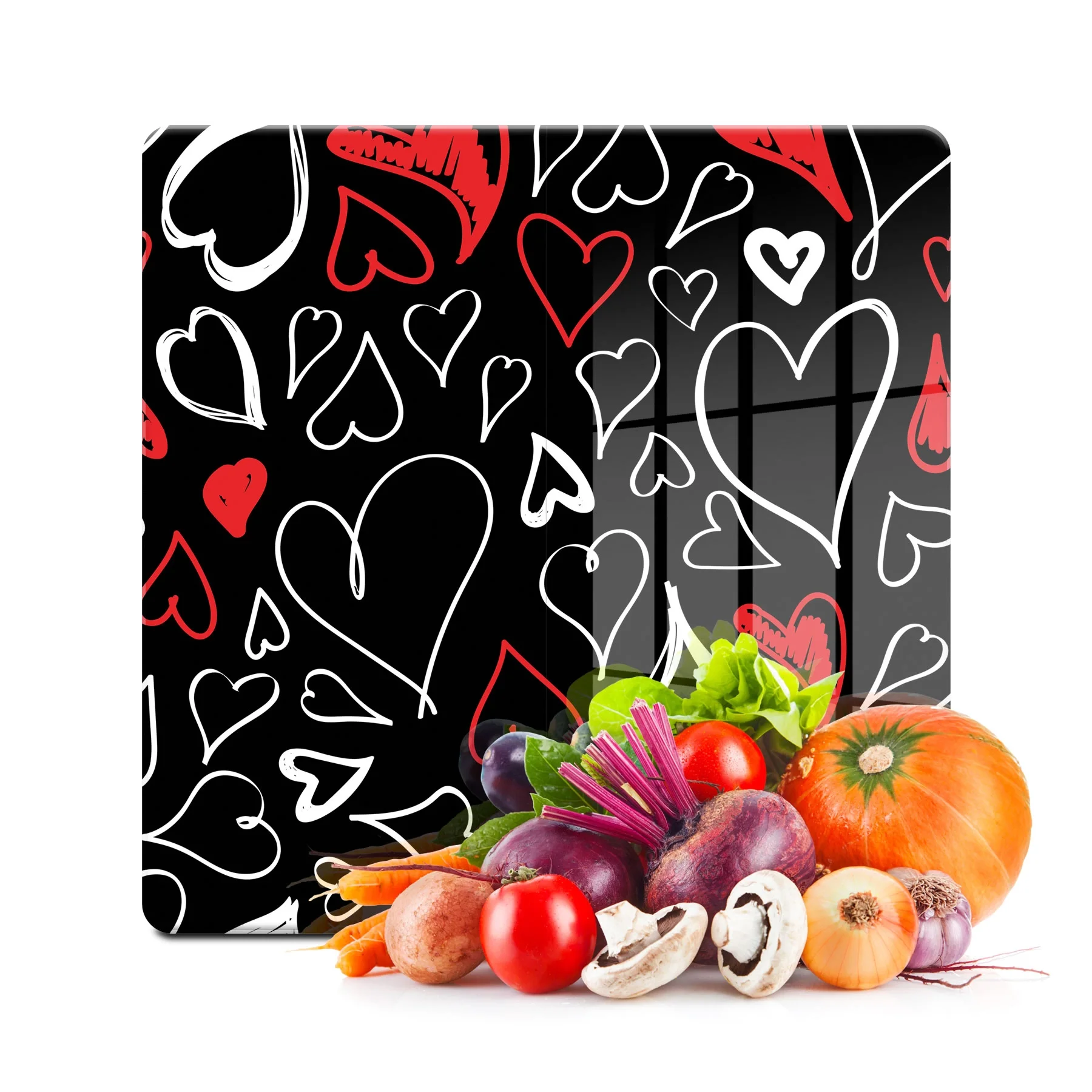 Decovetro Cam Kesme Tahtası ve Sunumluk Kare Love Desenli 30x30 Cm